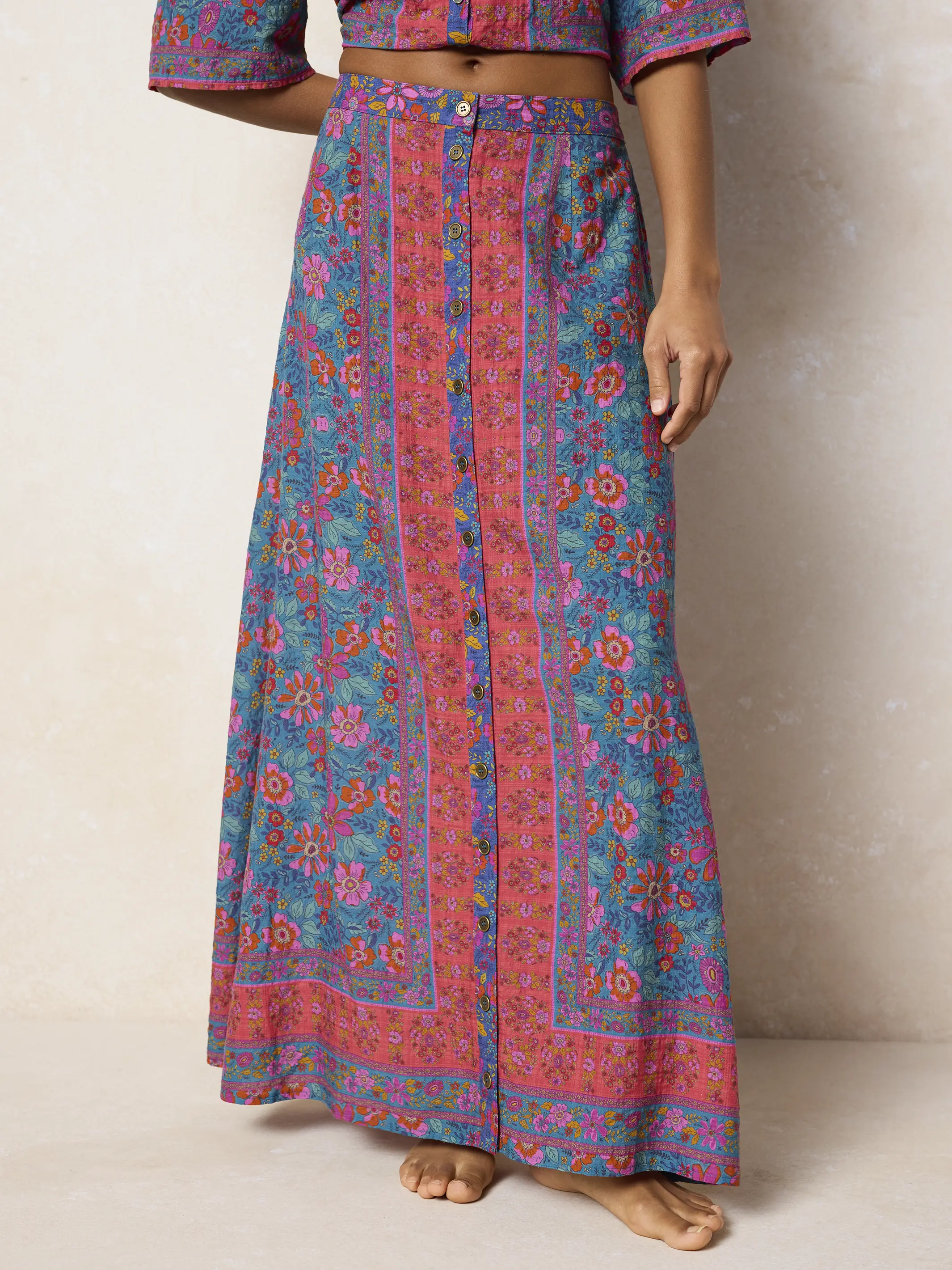 Elaina Maxi Skirt - Teal Boho Border Scarf - Image 2