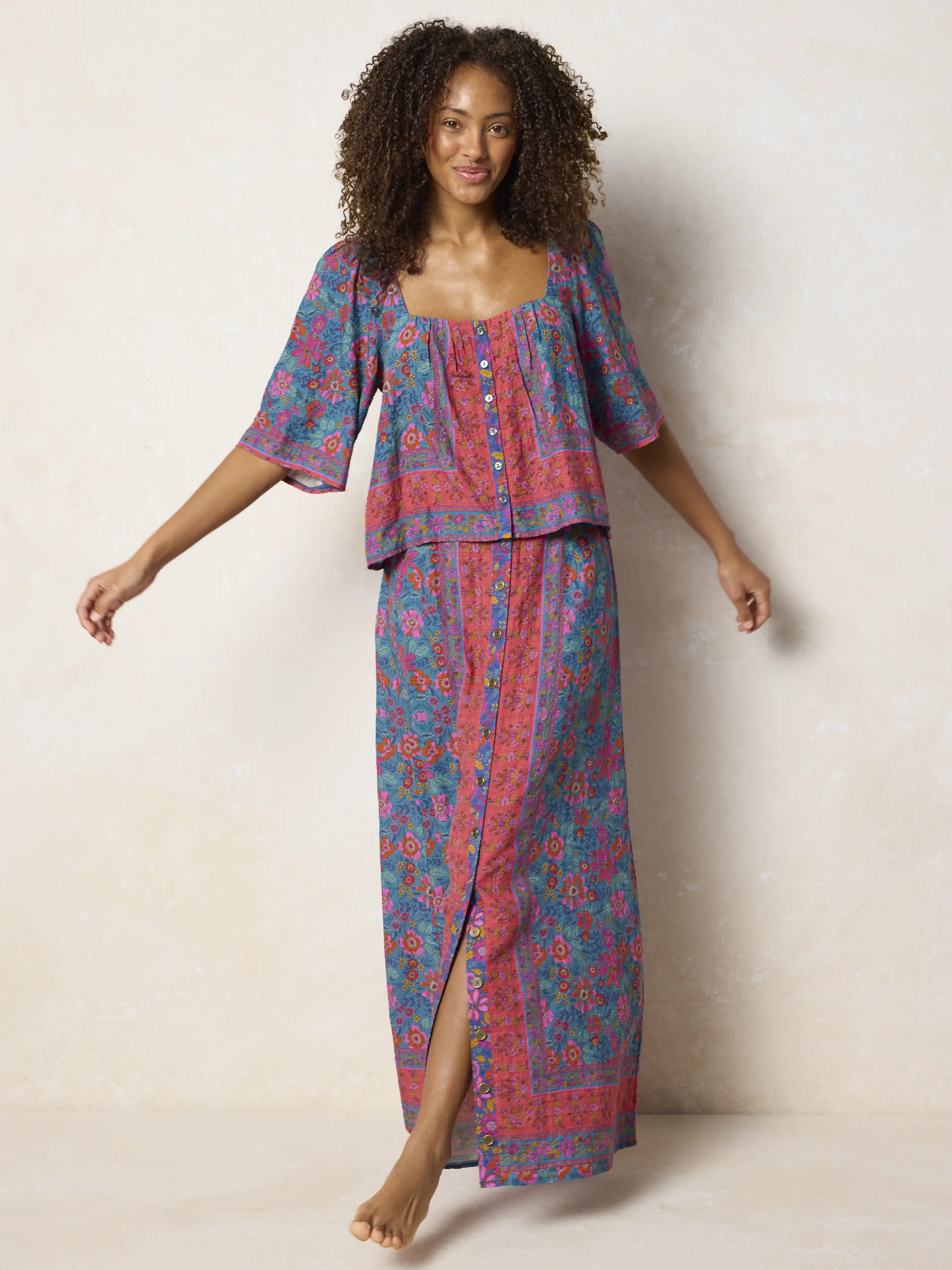 Elaina Maxi Skirt - Teal Boho Border Scarf - Image 3