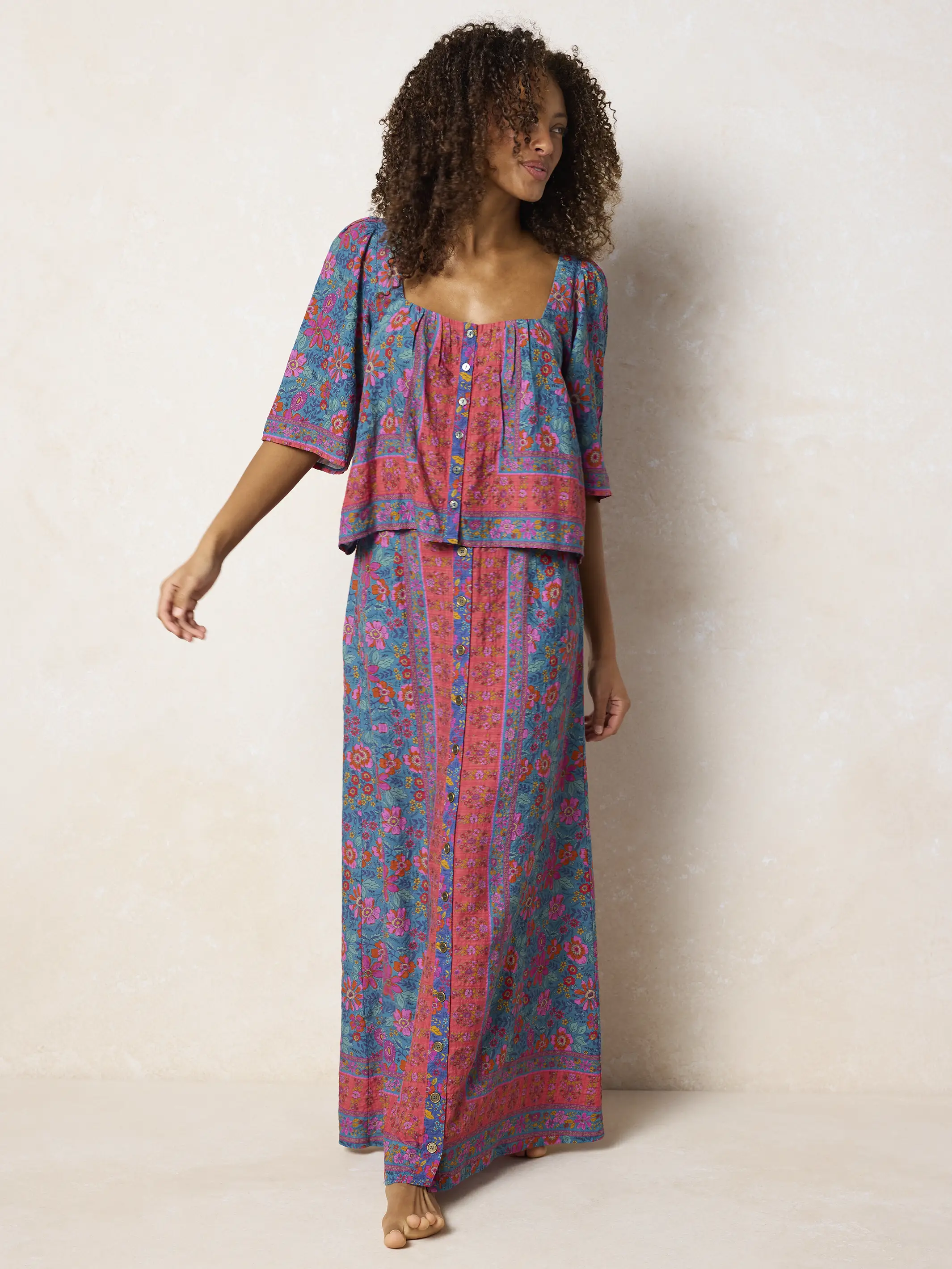 Elaina Maxi Skirt - Teal Boho Border Scarf - Image 4