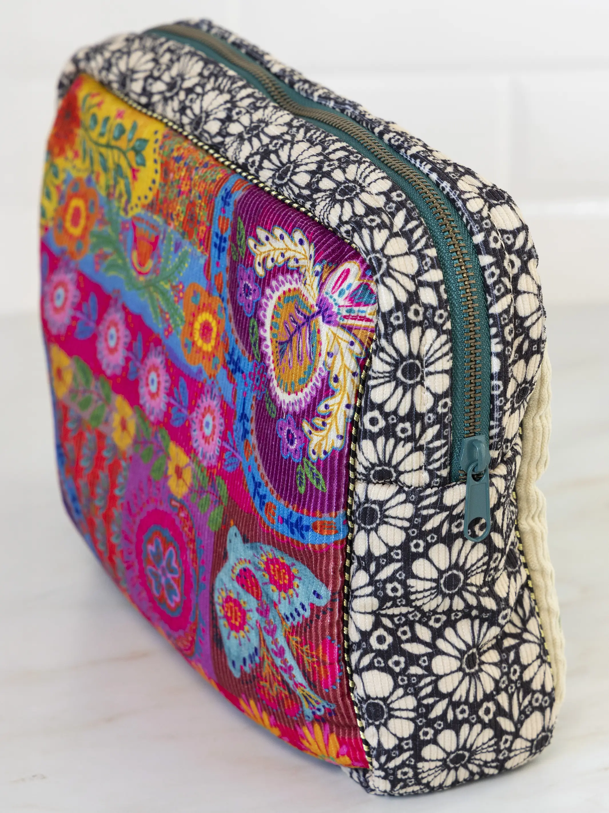 Embroidered Corduroy Cosmetic Pouch - Love - Image 2