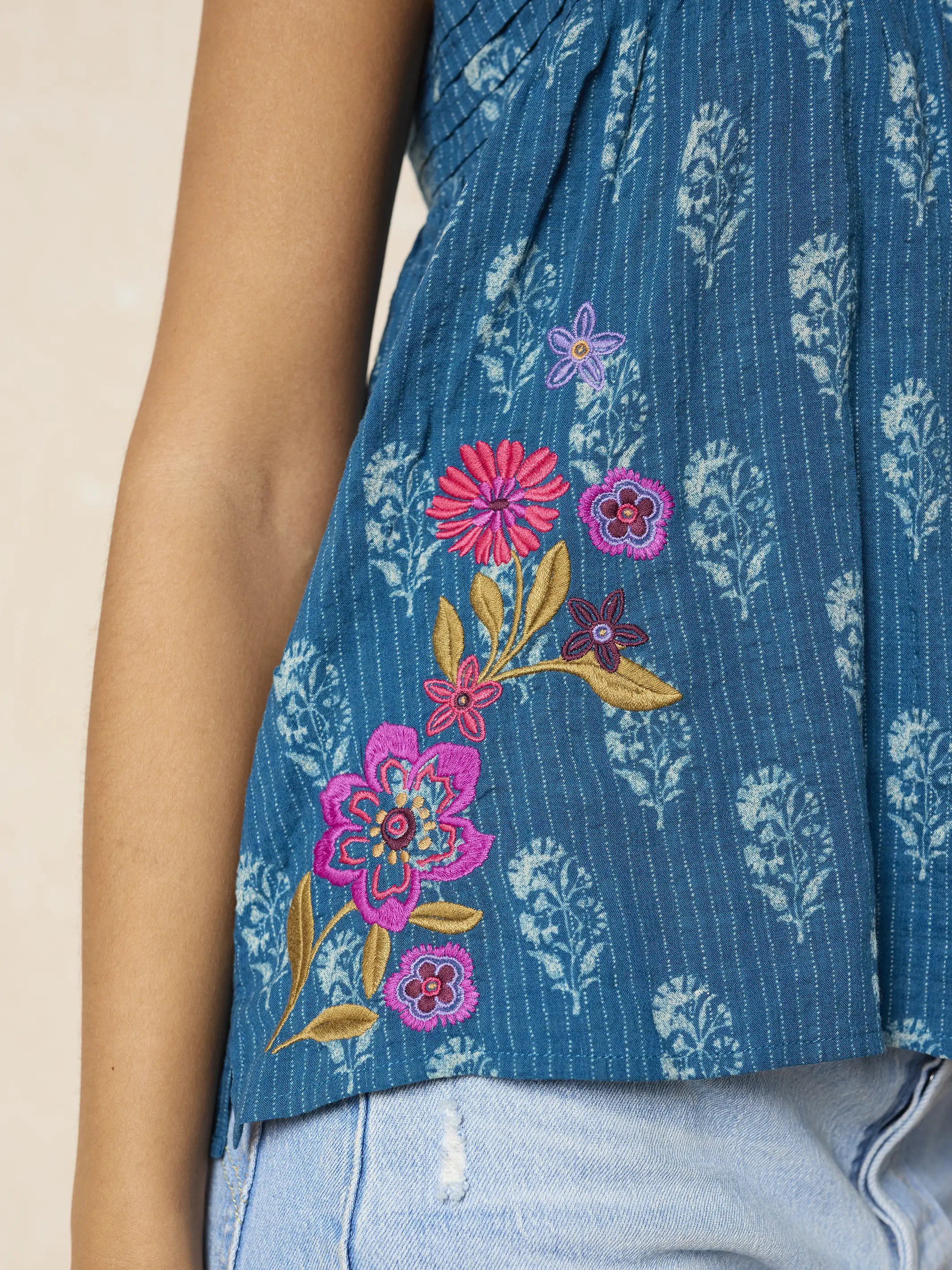 Embroidered Kate Top - Block Stamp Indigo - Image 5