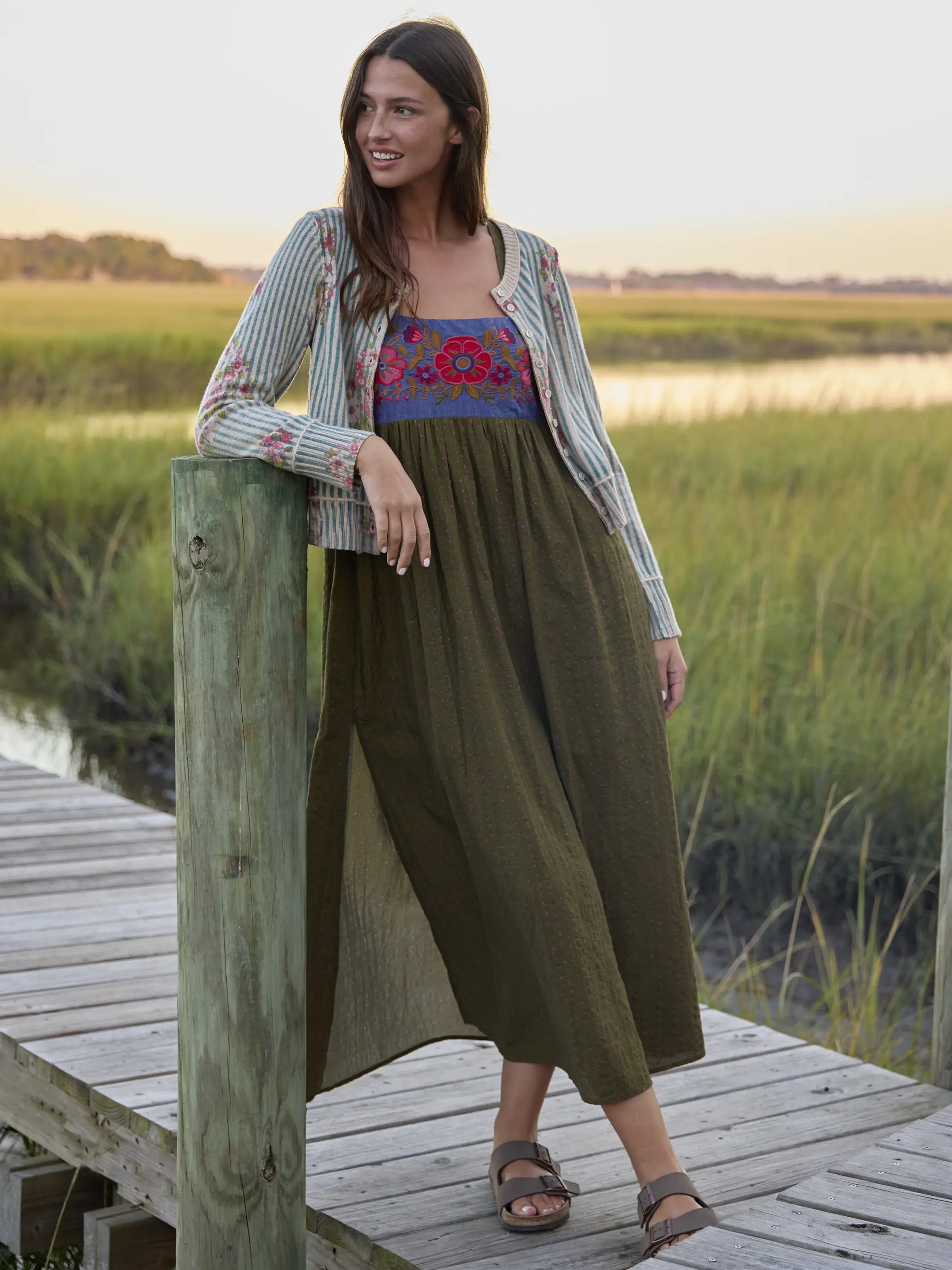 Embroidered Tricia Maxi Dress - Olive Polka Dot - Image 4