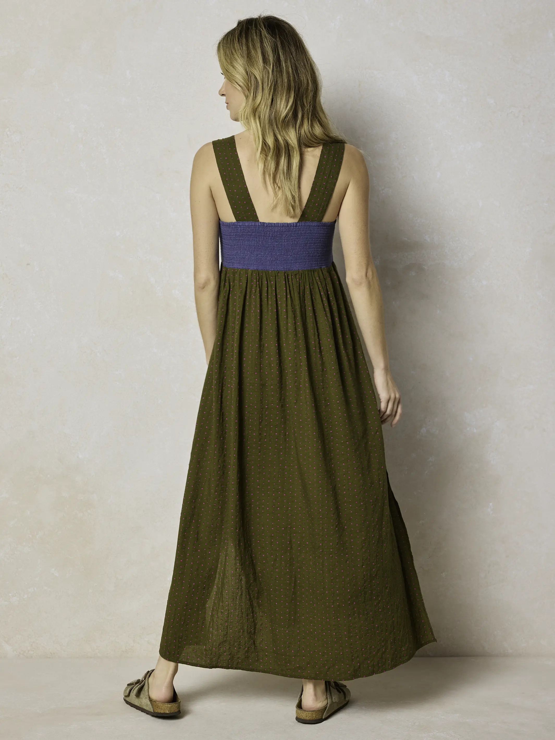 Embroidered Tricia Maxi Dress - Olive Polka Dot - Image 6