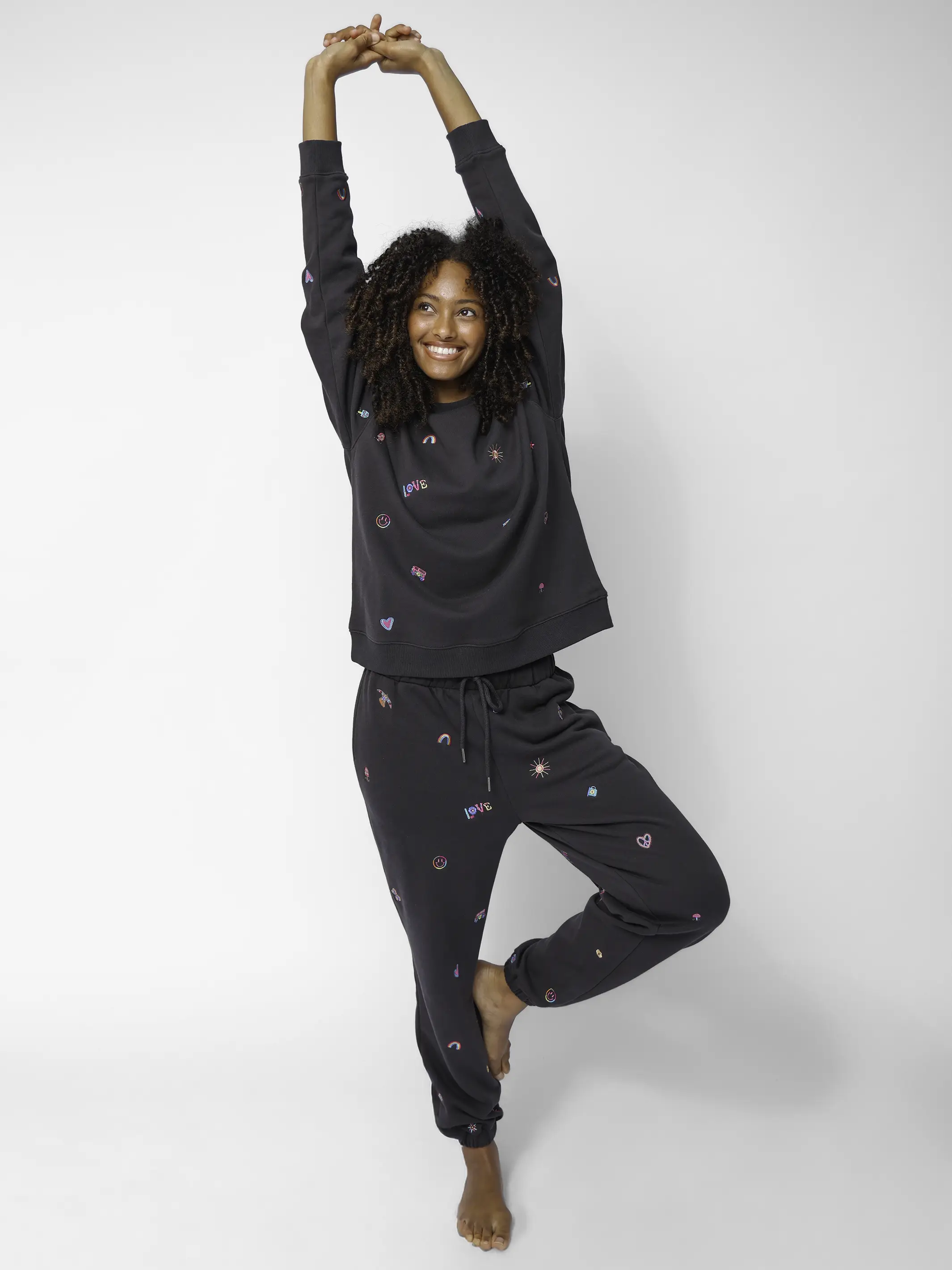 Fave Little Things Embroidered Jogger Pants - Charcoal Doodle - Image 5