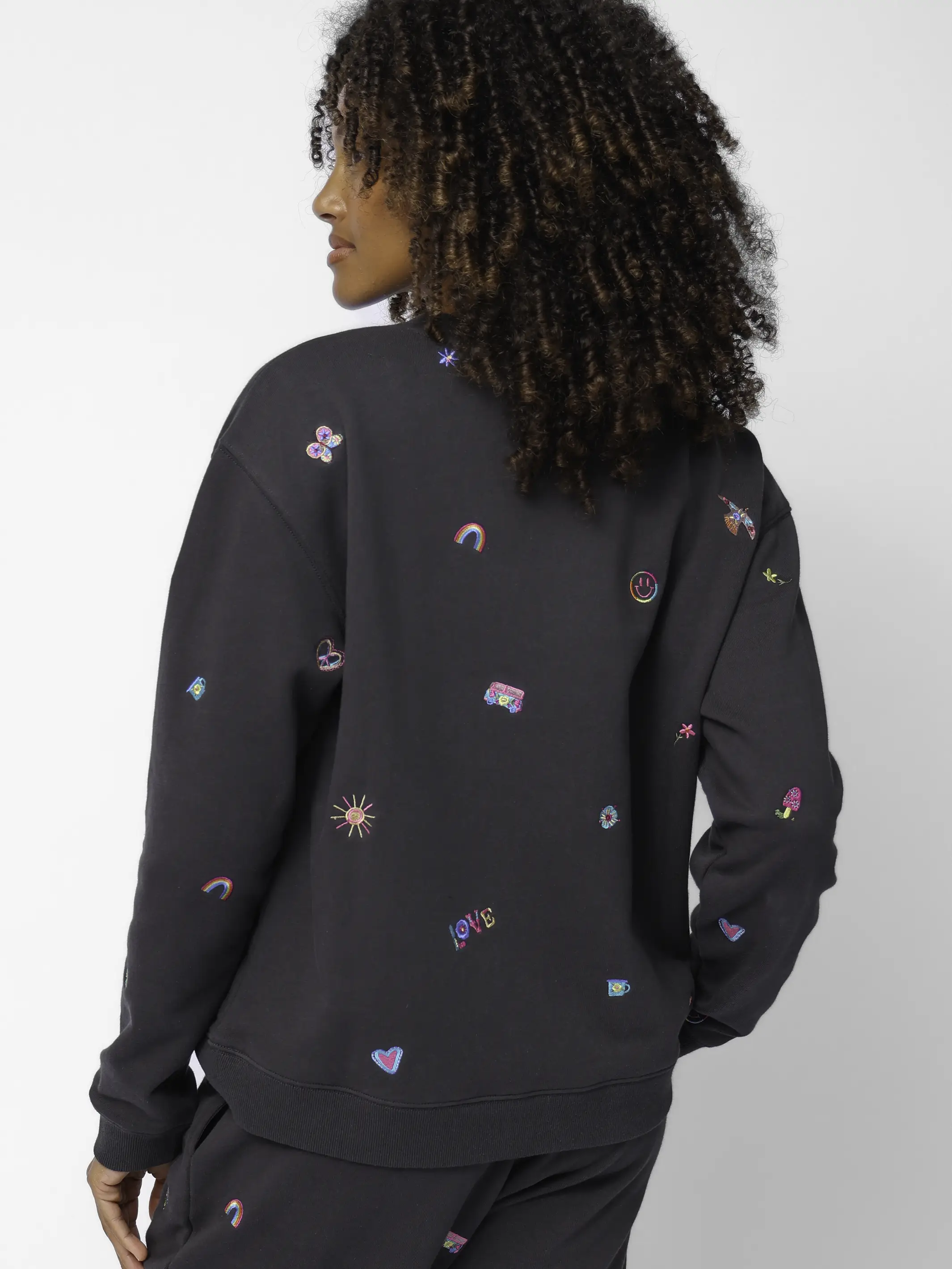 Fave Little Things Embroidered Sweatshirt - Charcoal Doodle - Image 3