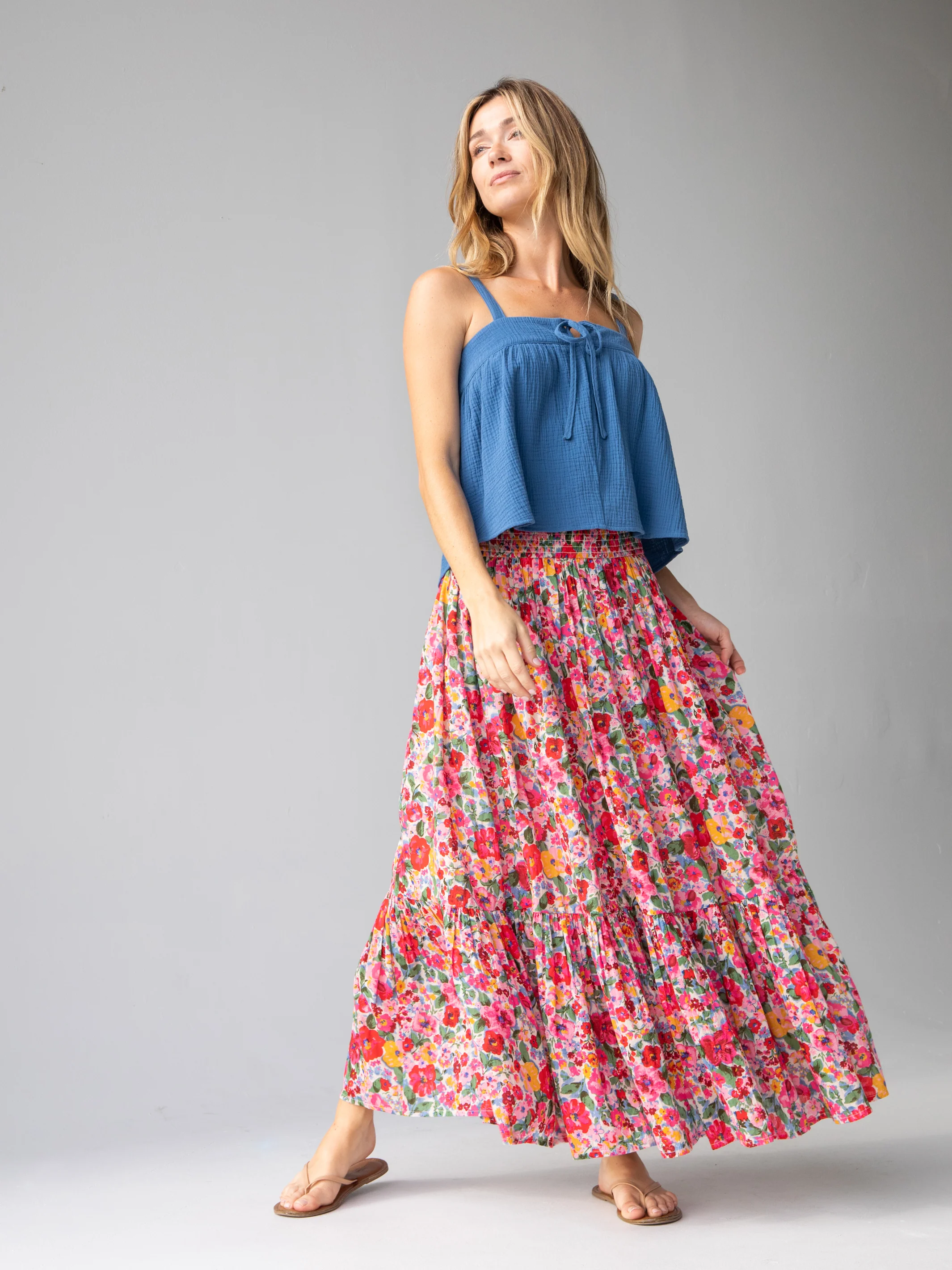 Flora Convertible Cotton Maxi Skirt - Bright Pink Floral - Image 4