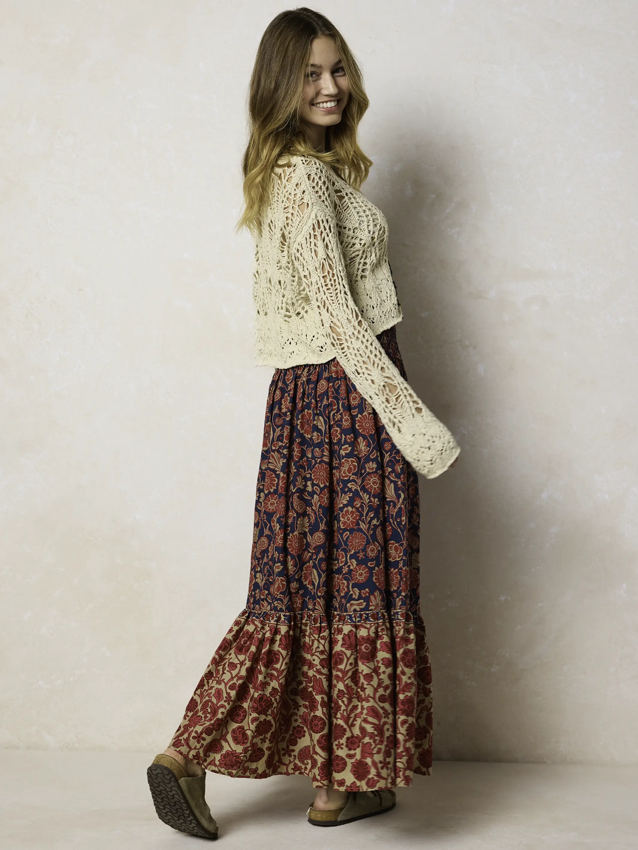 Flora Convertible Cotton Maxi Skirt - Ornate Paisley Navy - Image 4