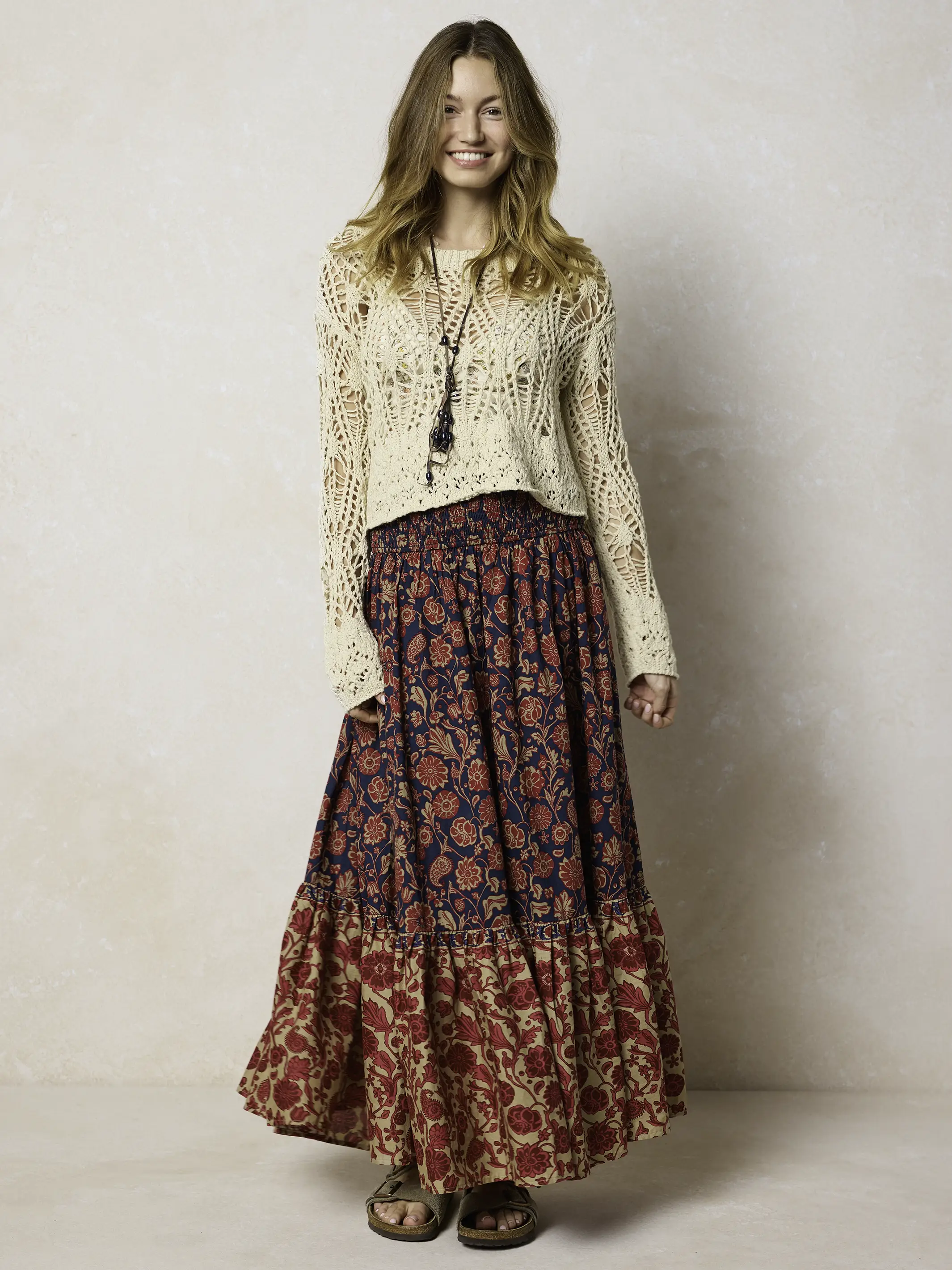 Flora Convertible Cotton Maxi Skirt - Ornate Paisley Navy - Image 5