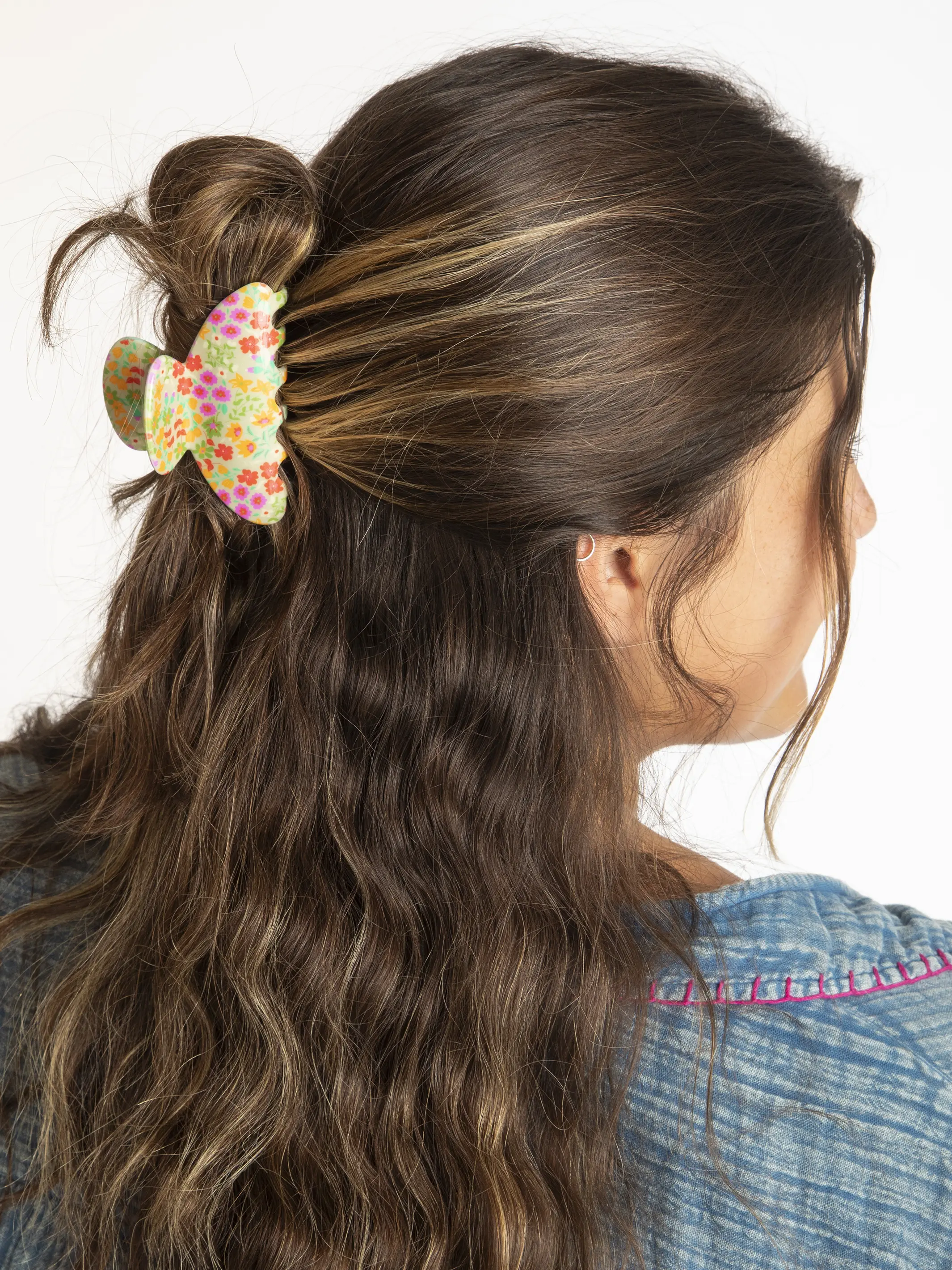 Floral Claw Clips, Set of 3 - Cream Mustard Coral Floral - Image 2