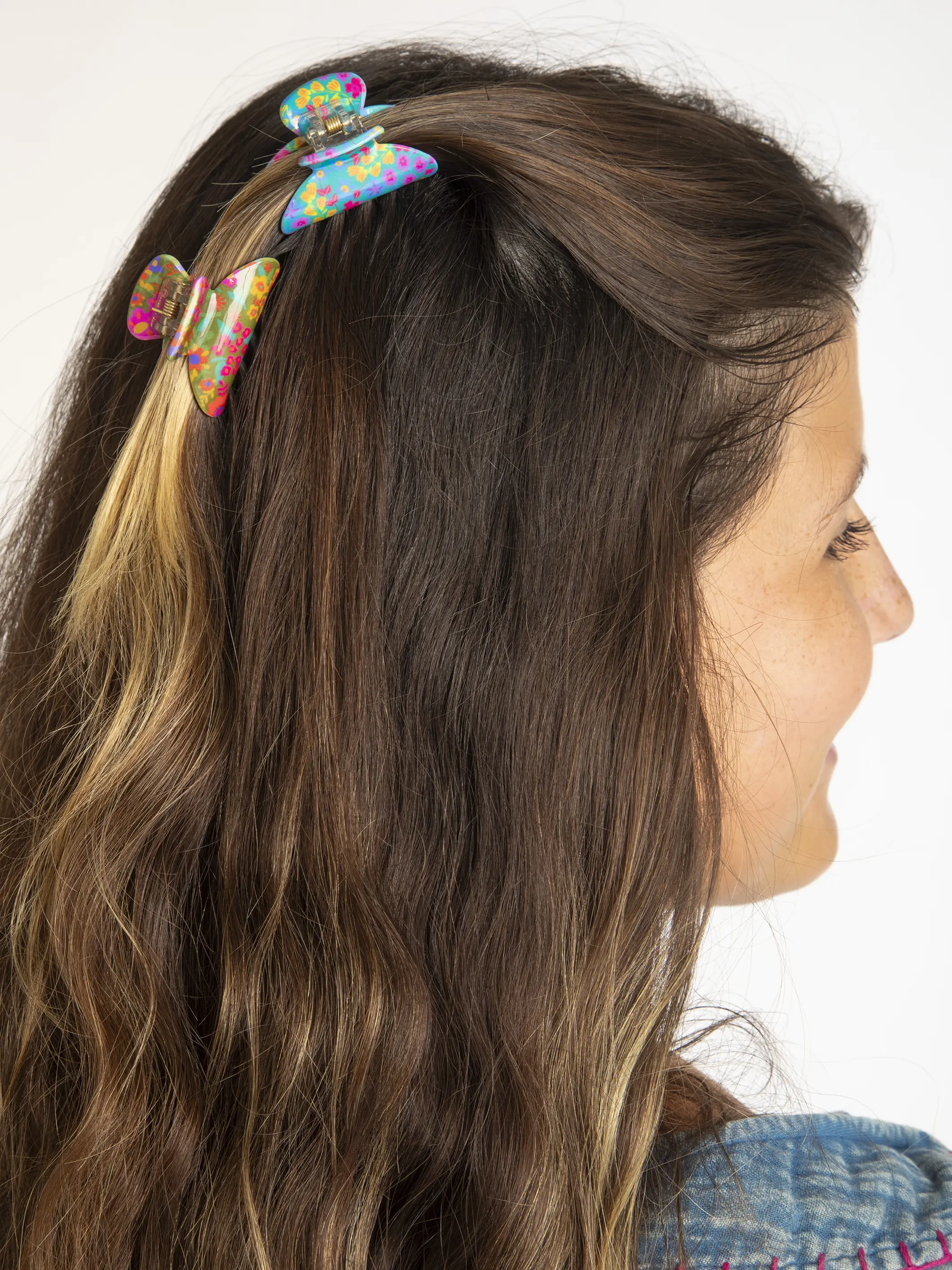 Floral Claw Clips, Set of 3 - Cream Mustard Coral Floral - Image 3