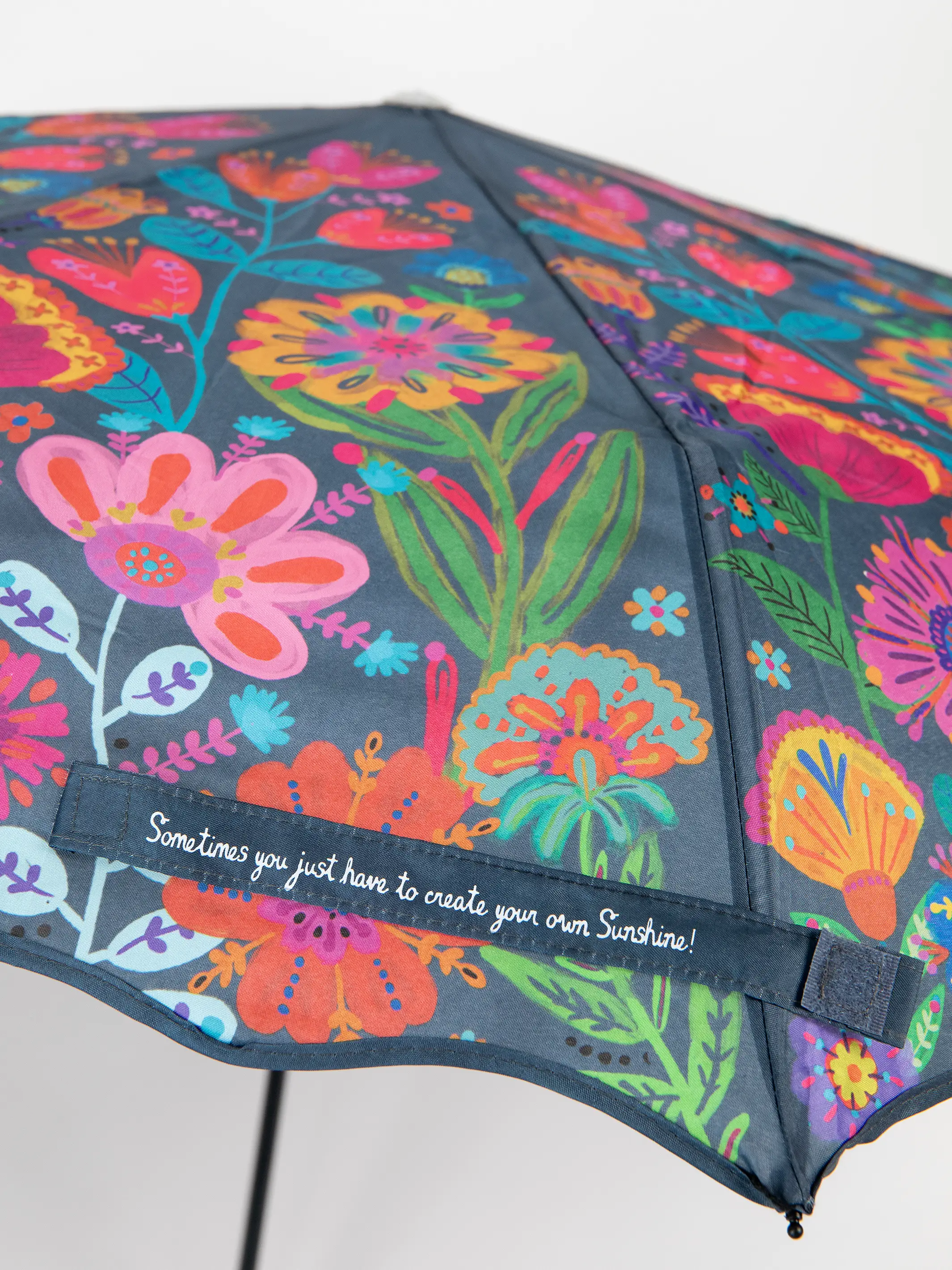 Fold Up Umbrella - Navy Folk Flower - Image 3