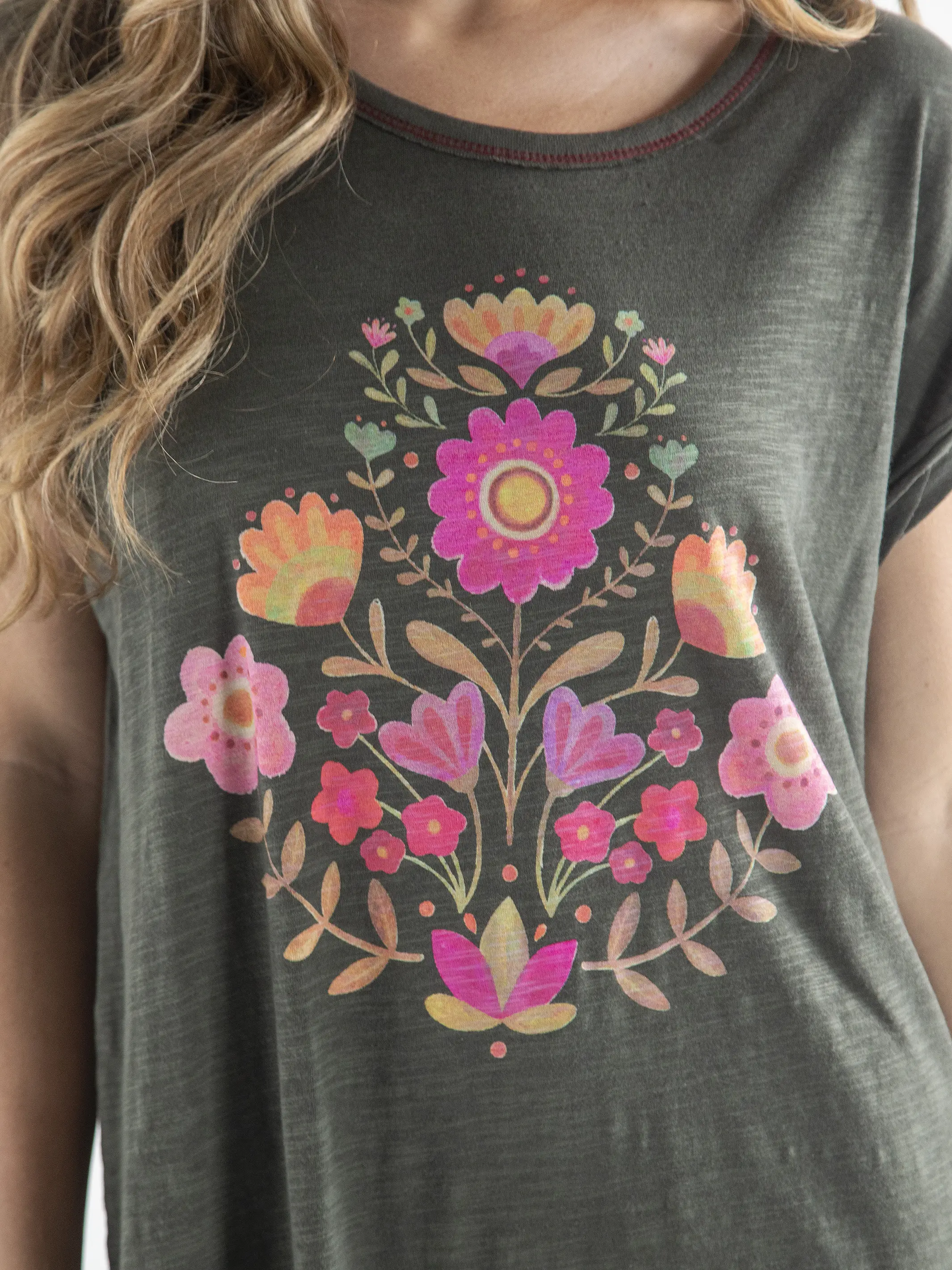 Frankie Knit Cotton Tee Mini Dress - Folk Flower - Image 2