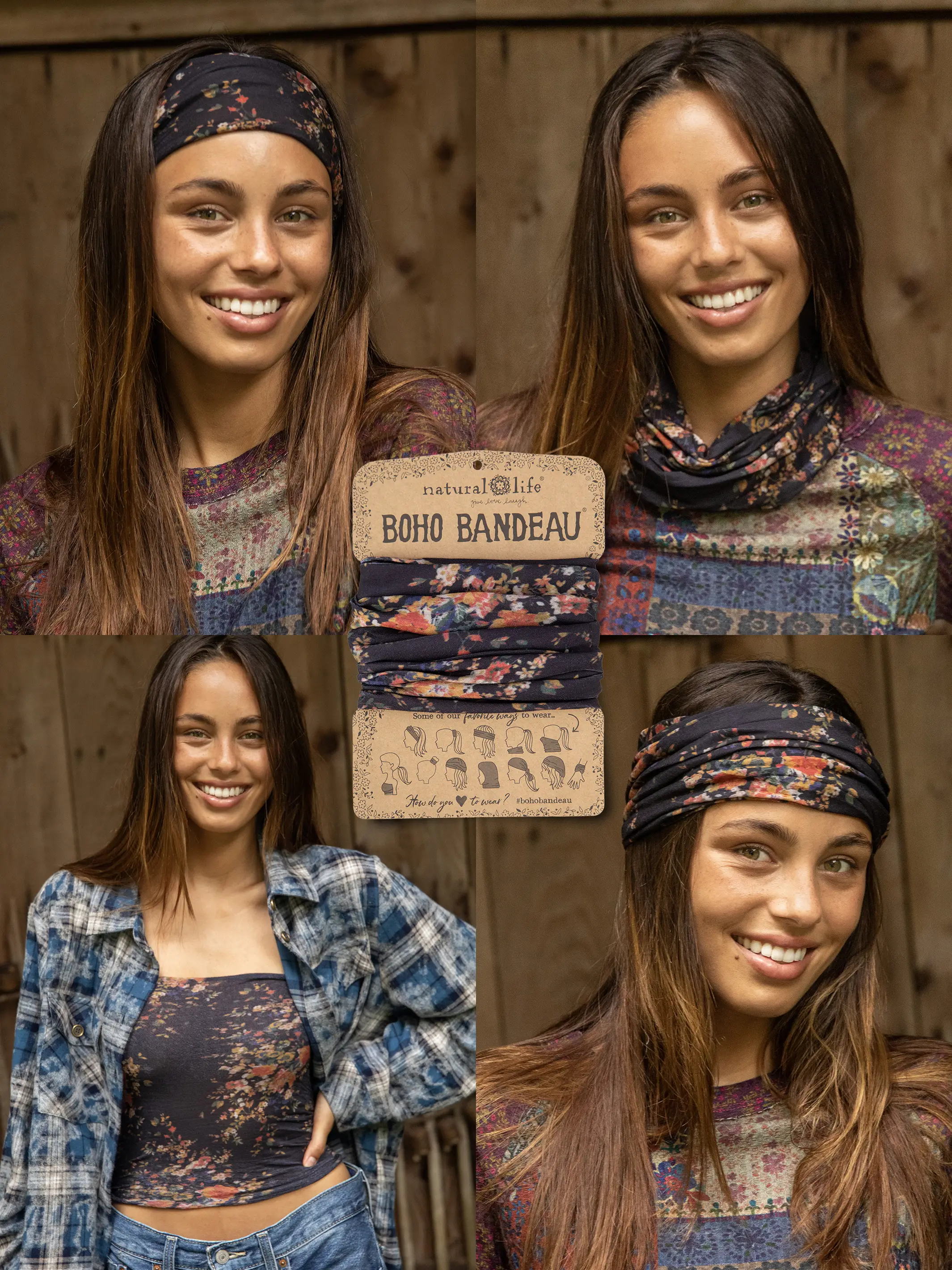 Full Boho Bandeau® Headband - Black Red Bouquets - Image 3