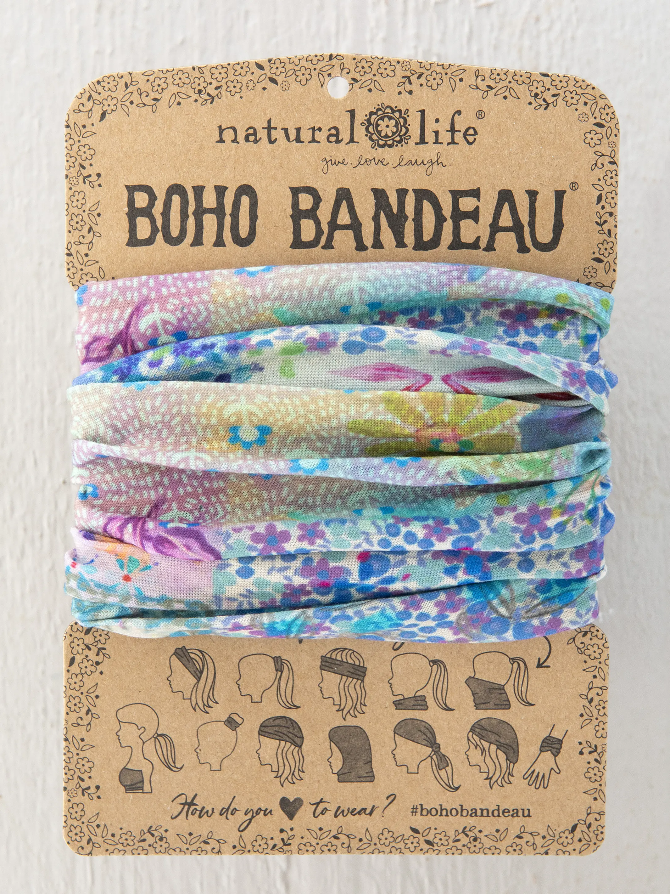 Full Boho Bandeau® Headband - Blue Watercolor Patchwork - Image 3