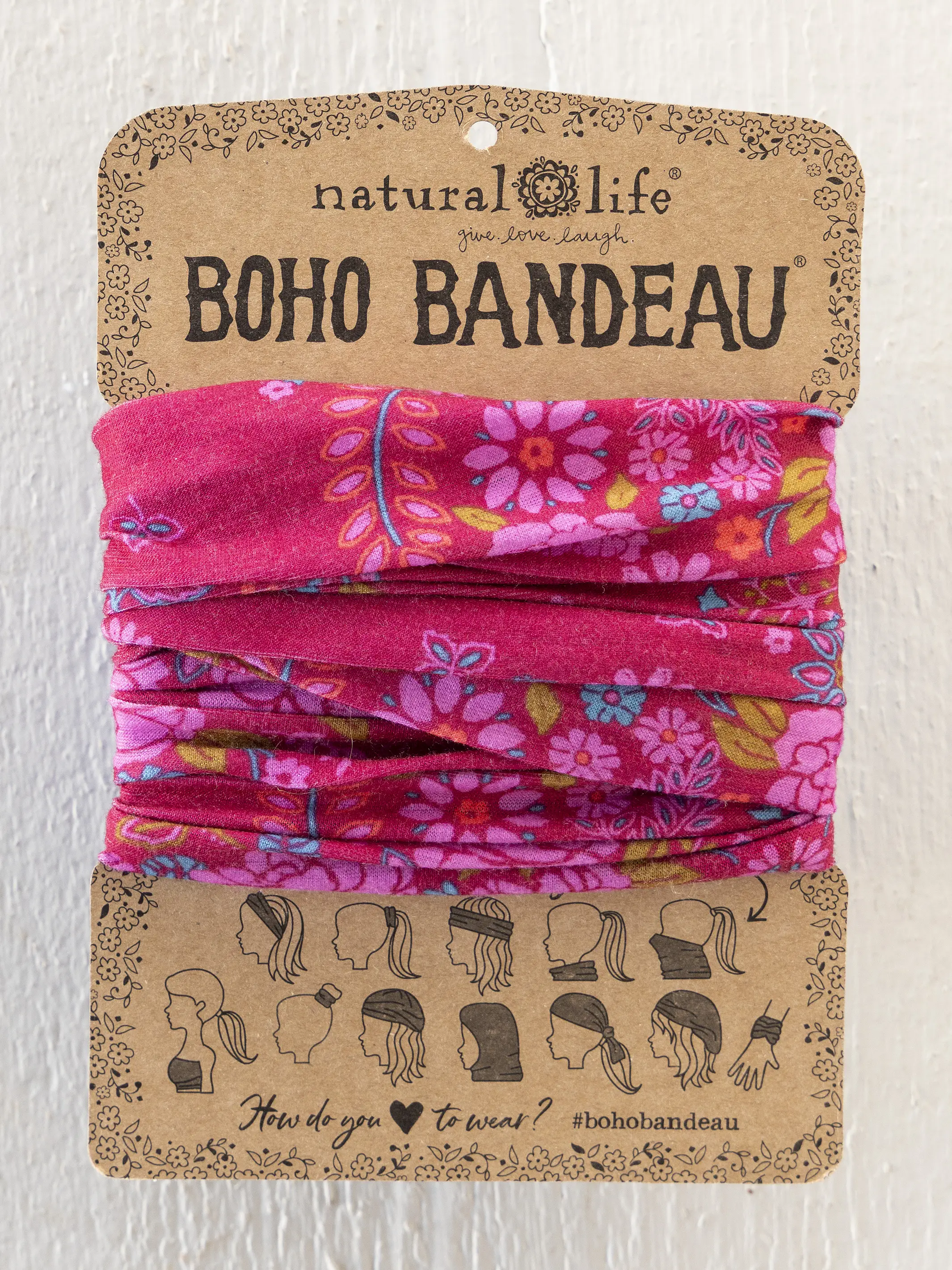 Full Boho Bandeau® Headband - Merlot Floral Bandana - Image 2