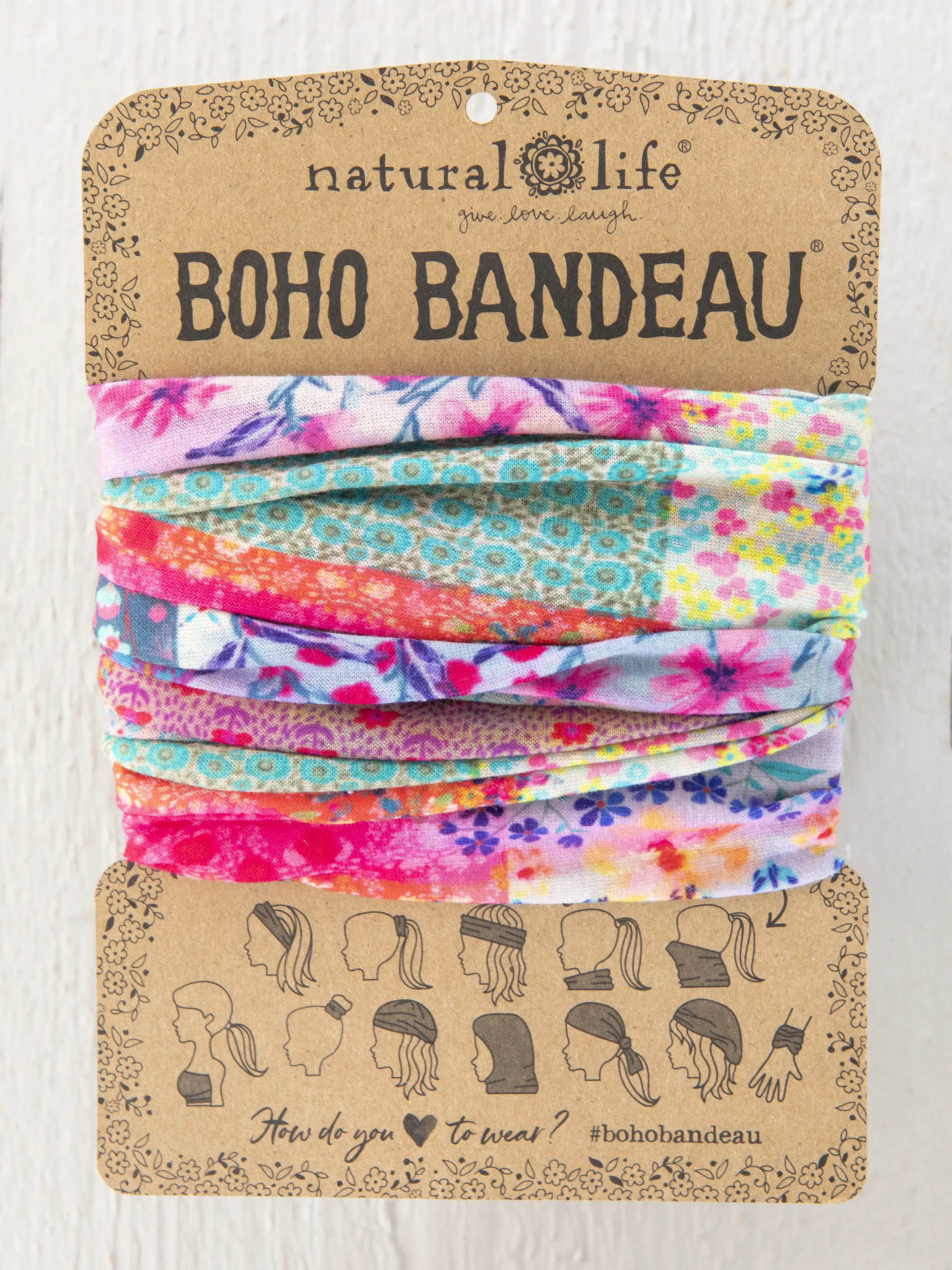 Full Boho Bandeau® Headband - Pink Watercolor Patchwork - Image 3