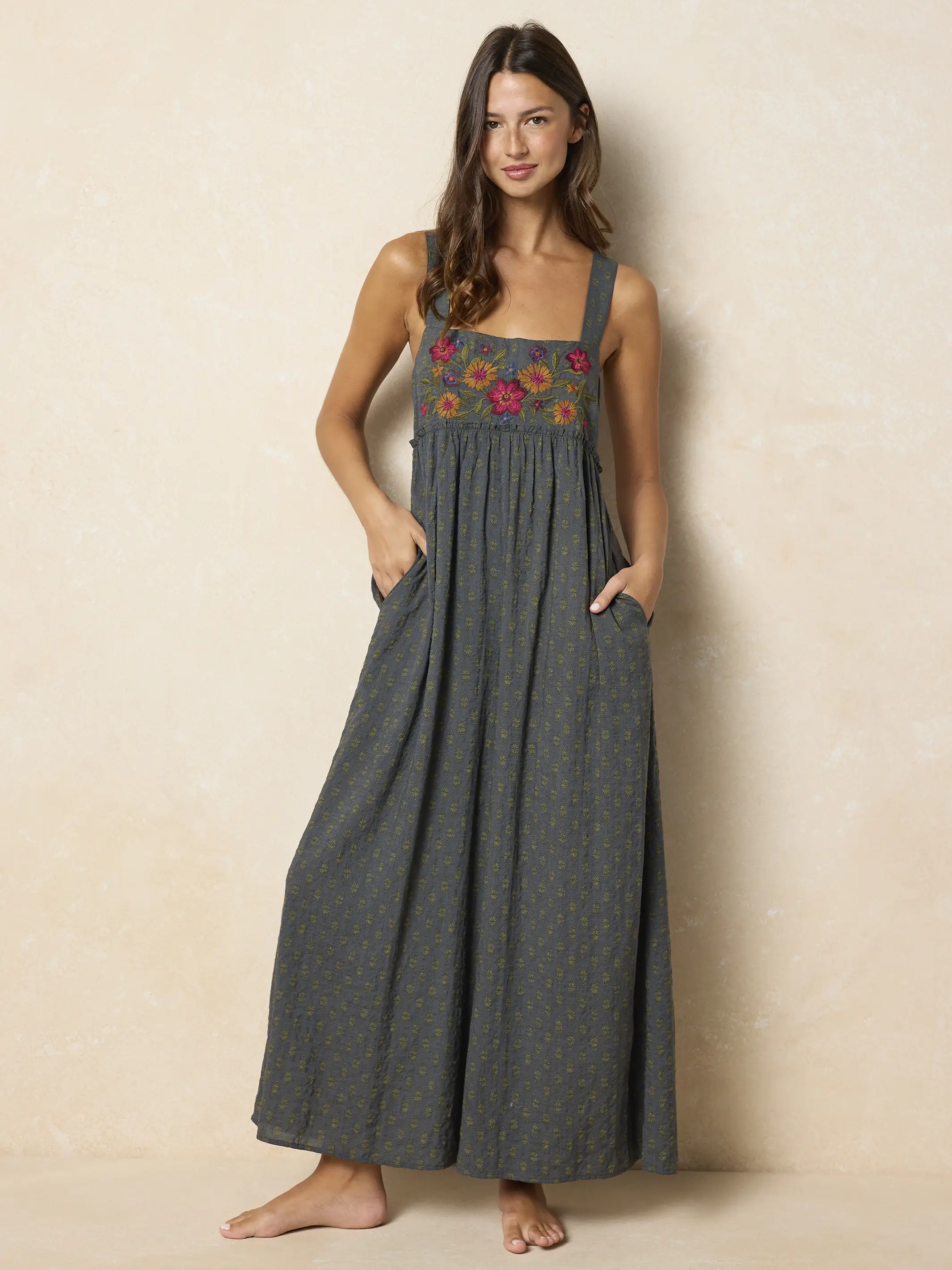Gabi Embroidered Jumpsuit - Alma Stamp Charcoal - Image 5