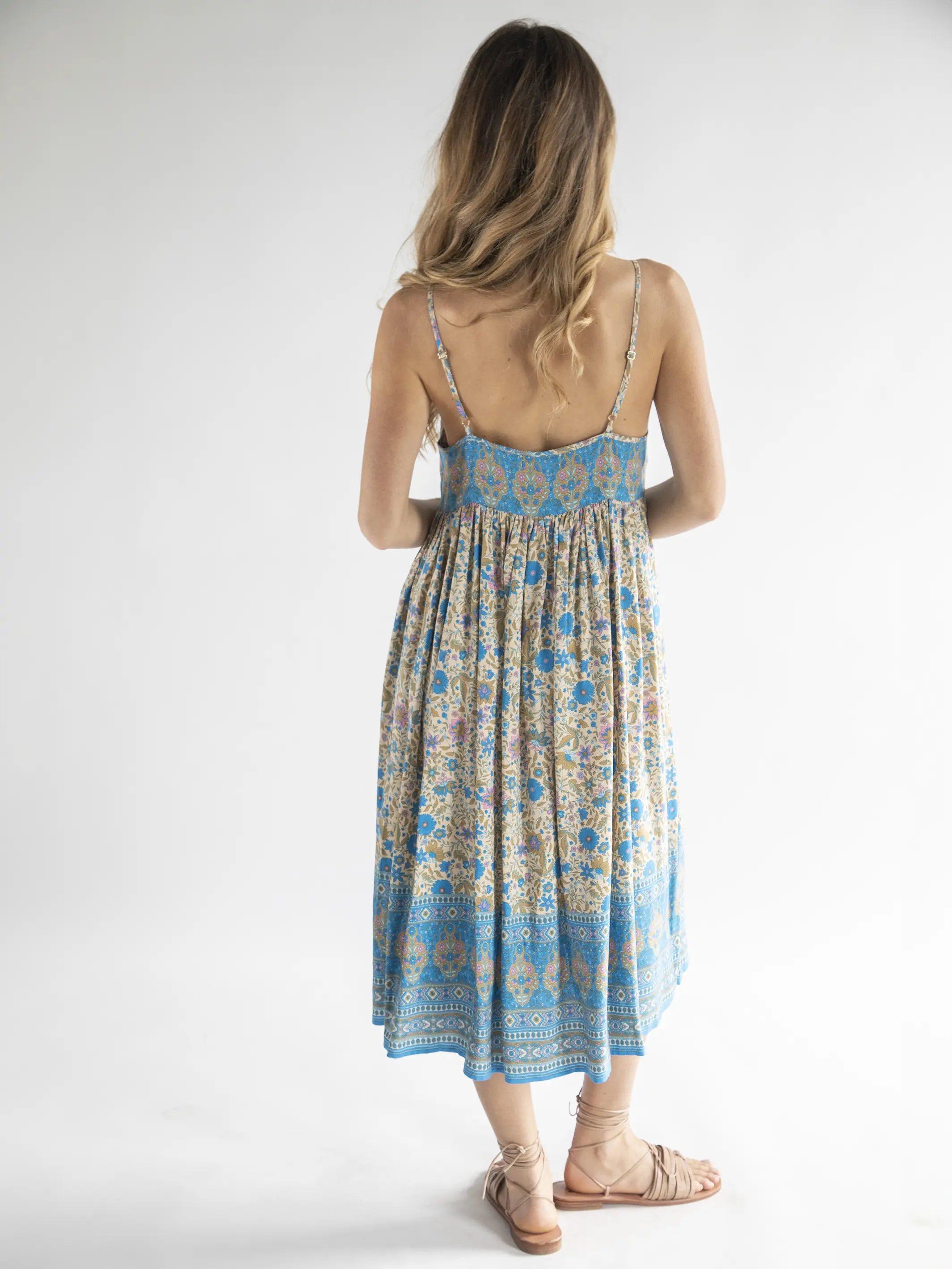 Gigi Midi Dress - Tan Blue Border - Image 3