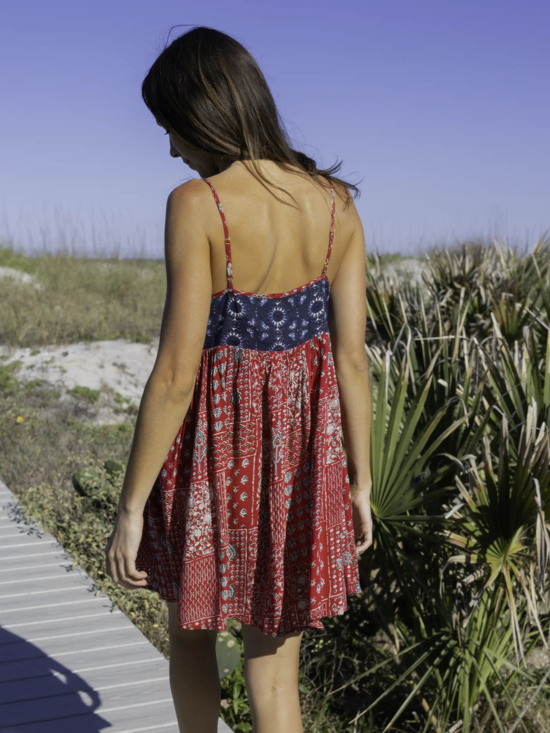 Gigi Mini Dress - Navy Red Mixed Print - Image 3
