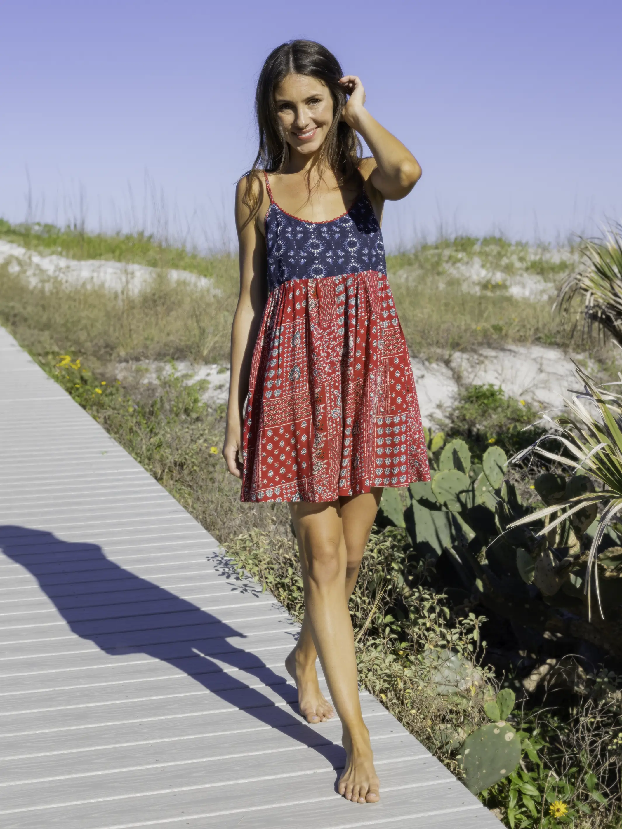 Gigi Mini Dress - Navy Red Mixed Print - Image 4