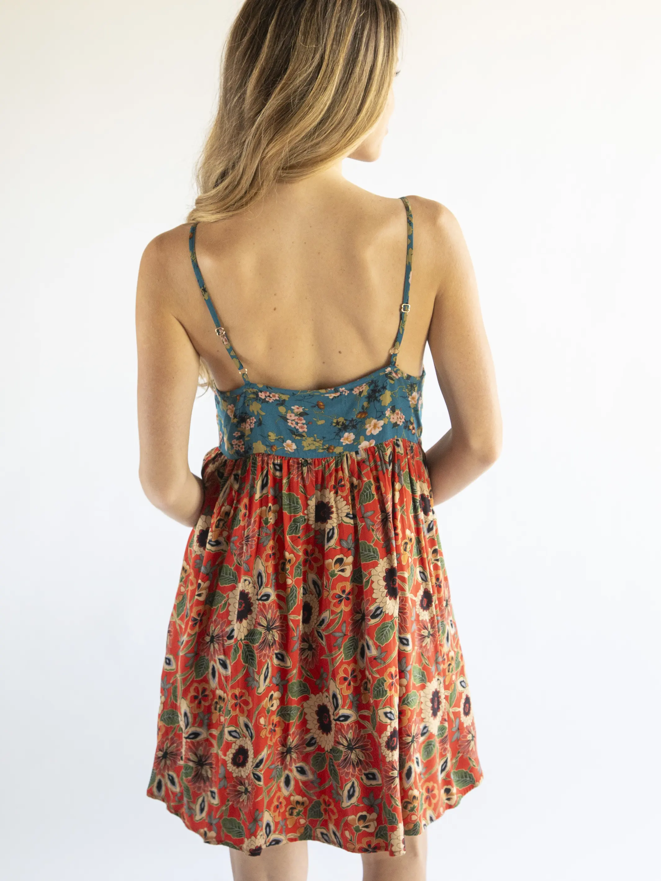 Gigi Mini Dress - Teal Orange Mixed Floral - Image 4