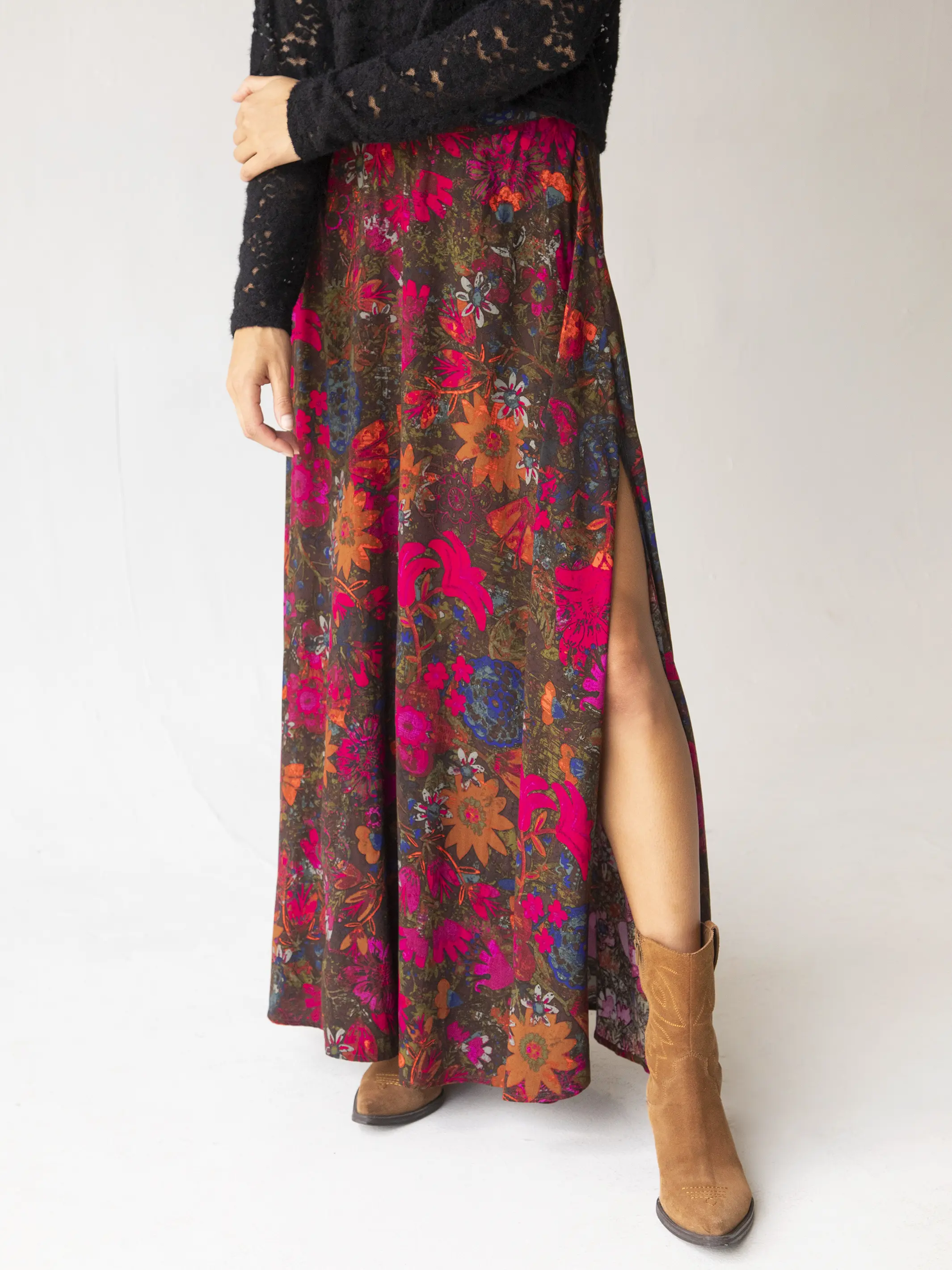 Ginger Side-Slit Maxi Skirt - Pink Calico Floral - Image 2