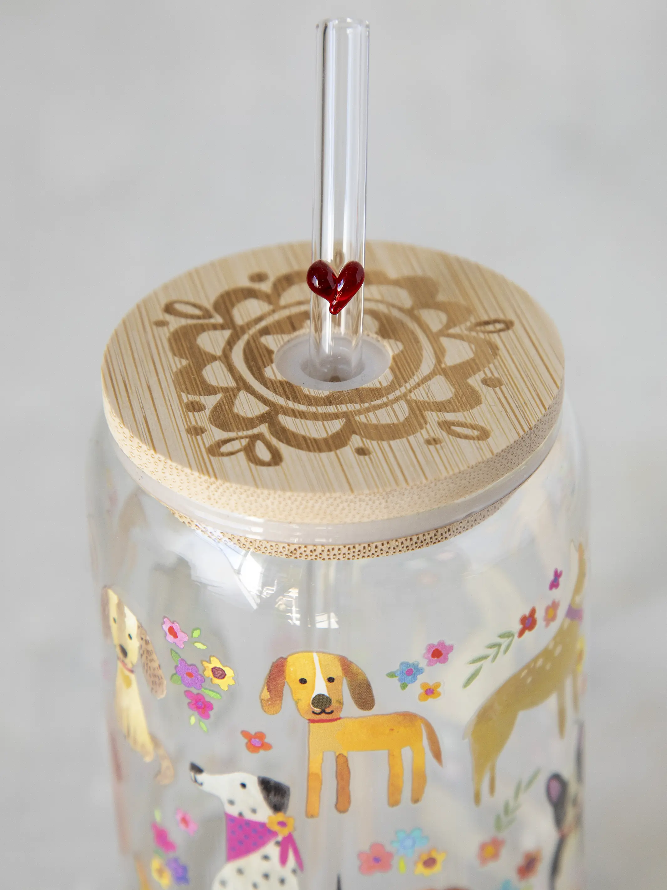 Glass Tumbler With Lid & Straw - Dog - Image 2