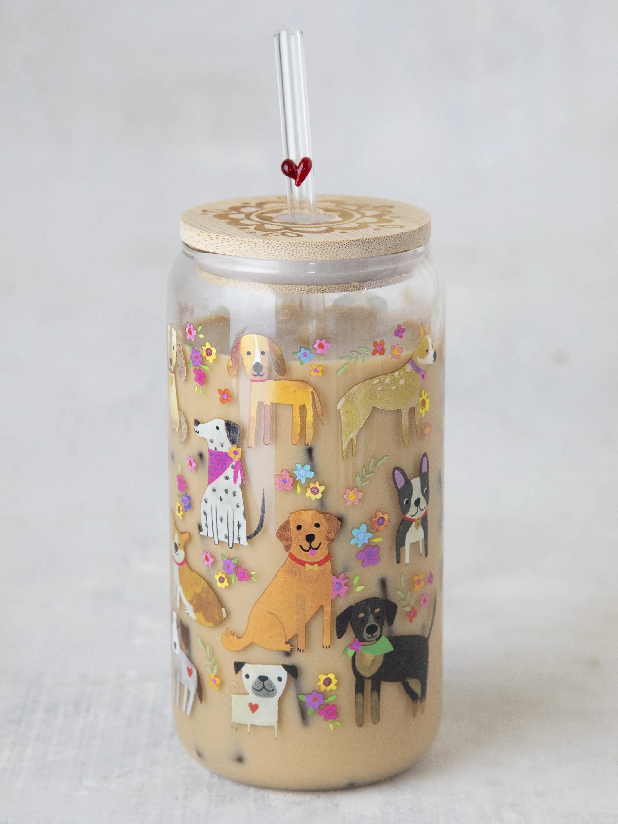 Glass Tumbler With Lid & Straw - Dog - Image 3