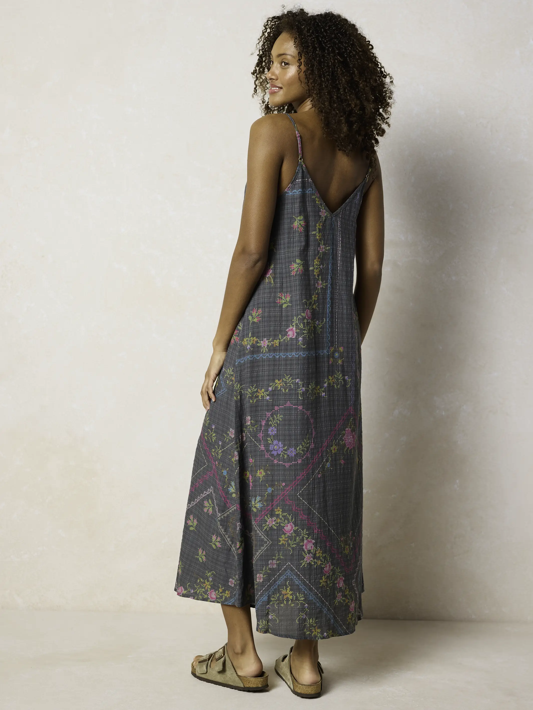 Gracie Slip Maxi Dress - Heirloom Cross Stitch Charcoal - Image 6