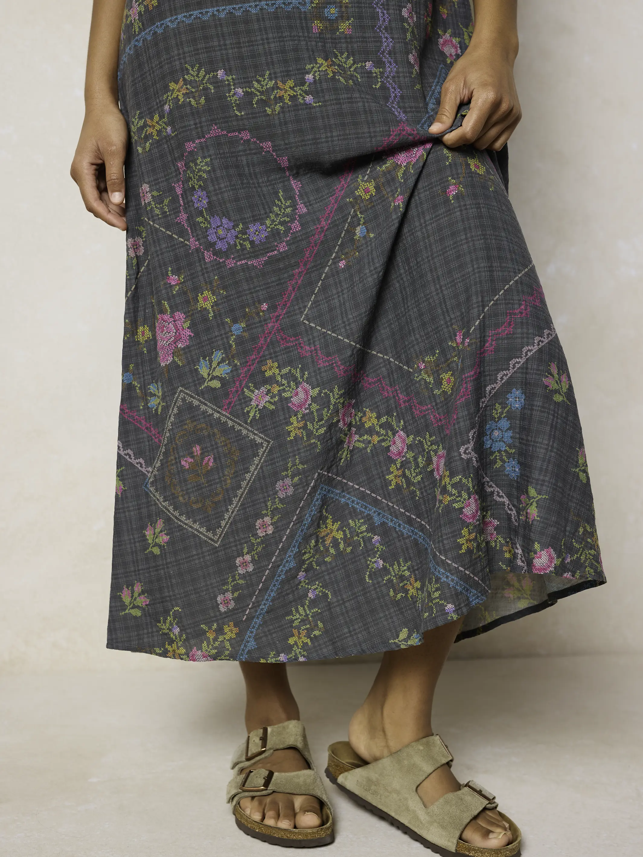 Gracie Slip Maxi Dress - Heirloom Cross Stitch Charcoal - Image 8