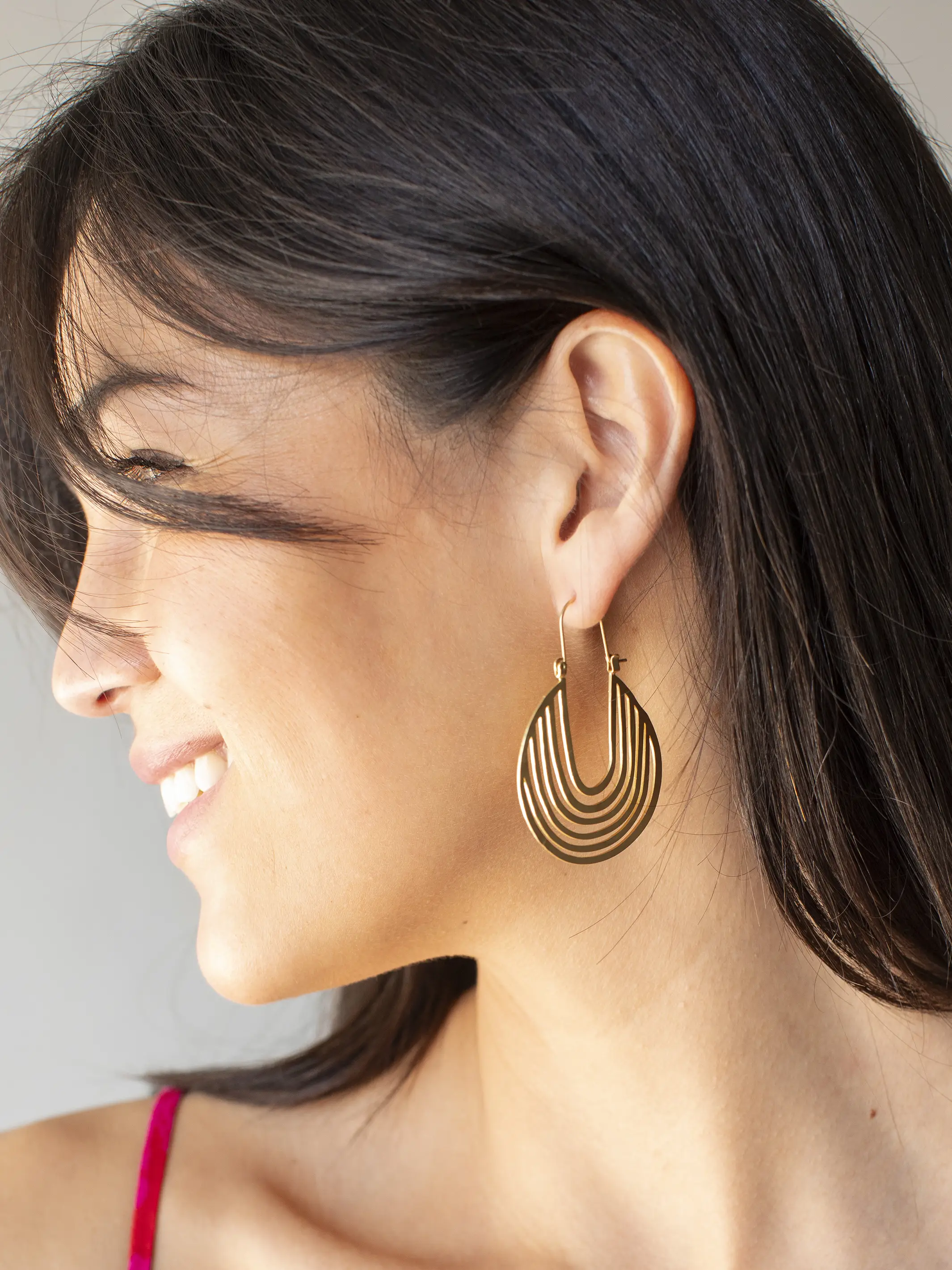 Hammered Hoop Earrings - Gold - Image 2