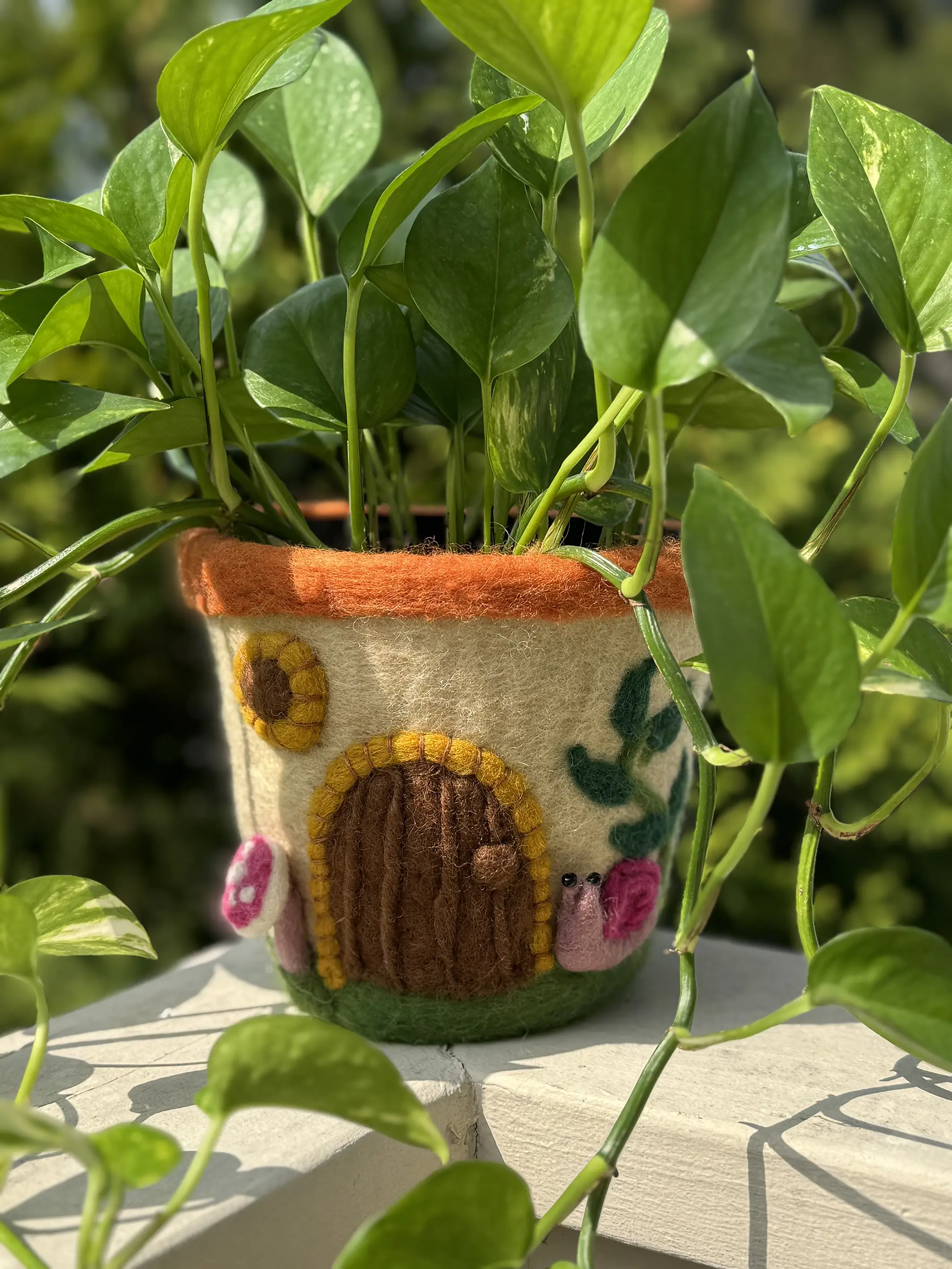Hand Felted Wool Planter - Mushroom House - Image 2