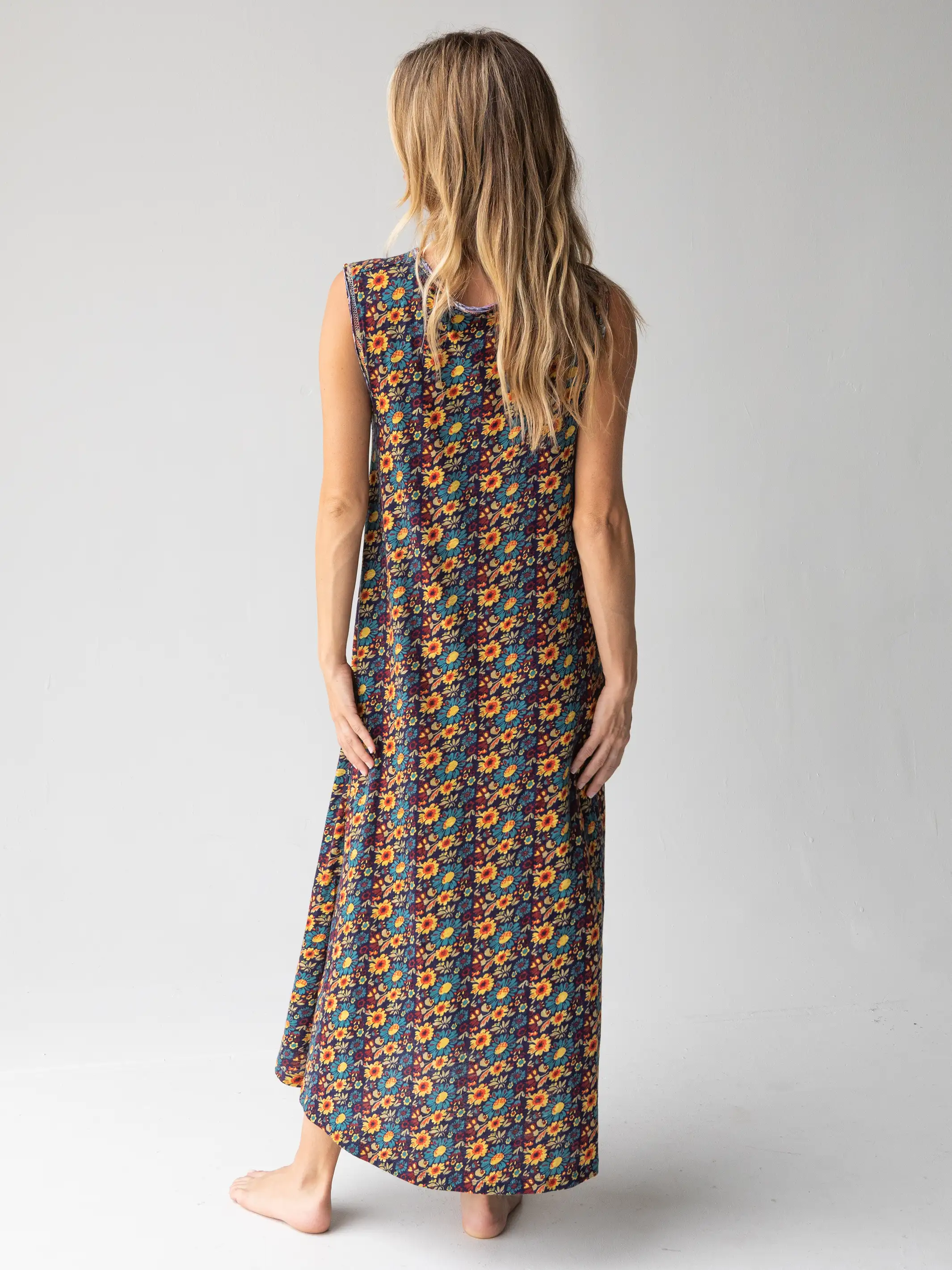 Hangout Cotton Midi Dress - Olive Navy Floral - Image 3