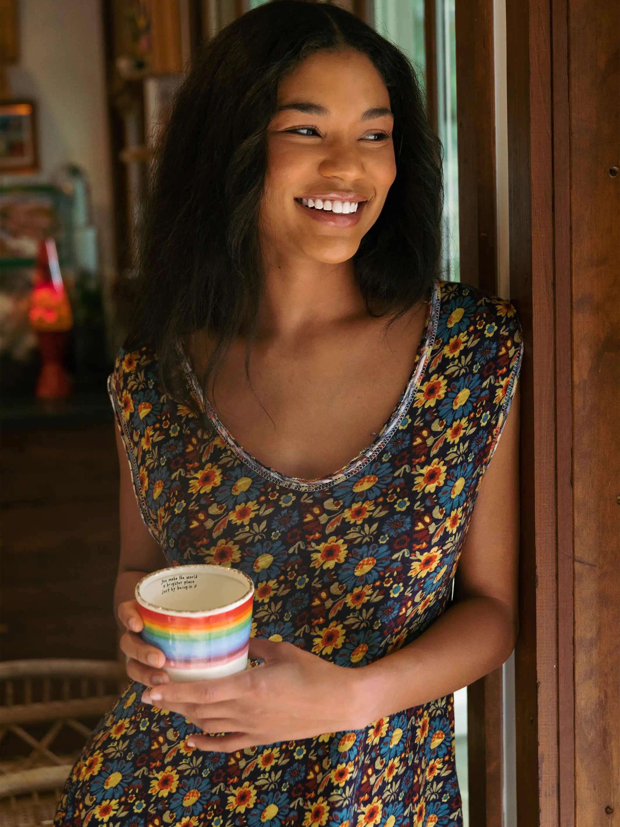 Hangout Cotton Midi Dress - Olive Navy Floral - Image 4