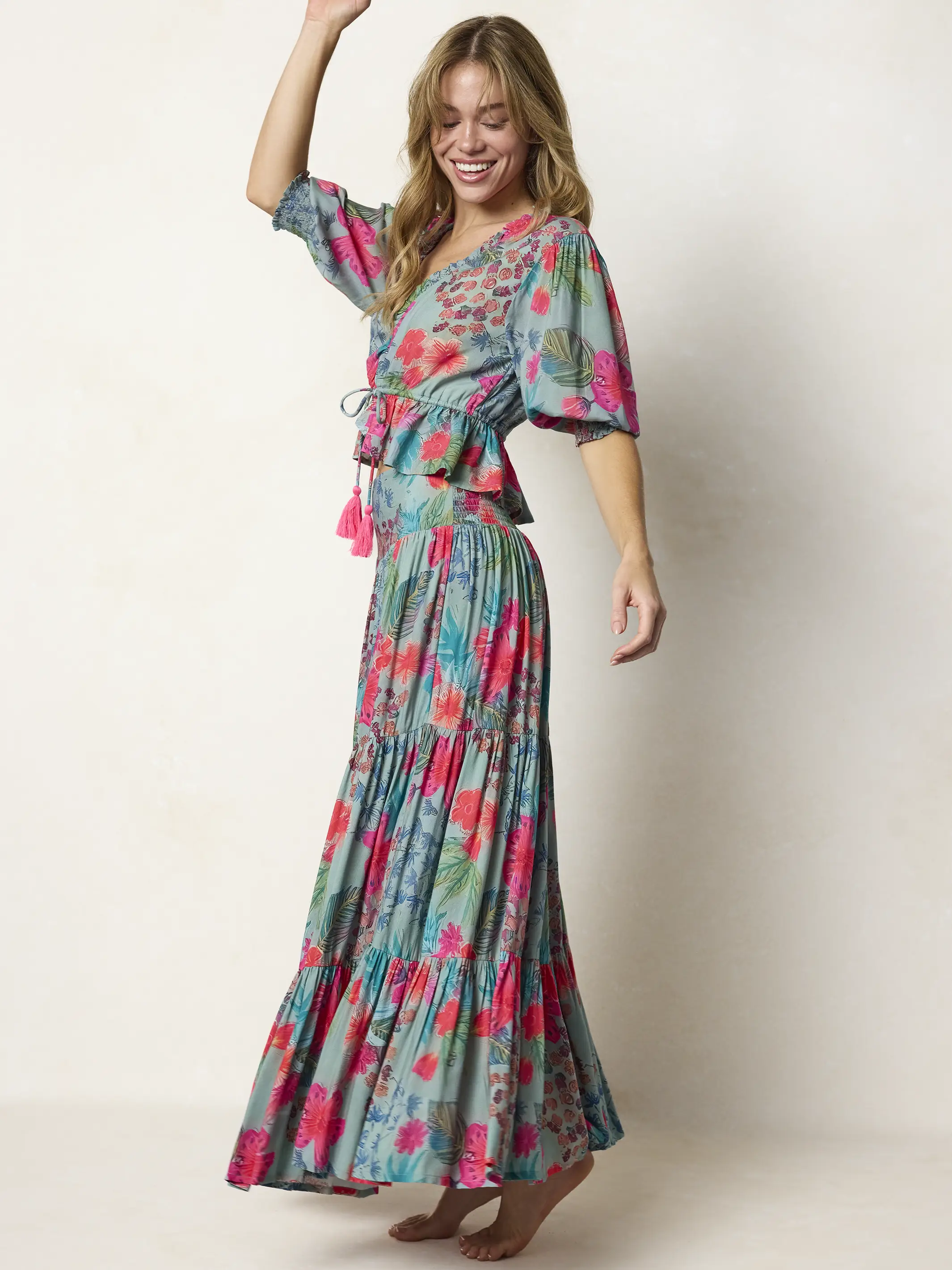 Hanna Convertible Maxi Skirt - Neon Tropical Floral - Image 2