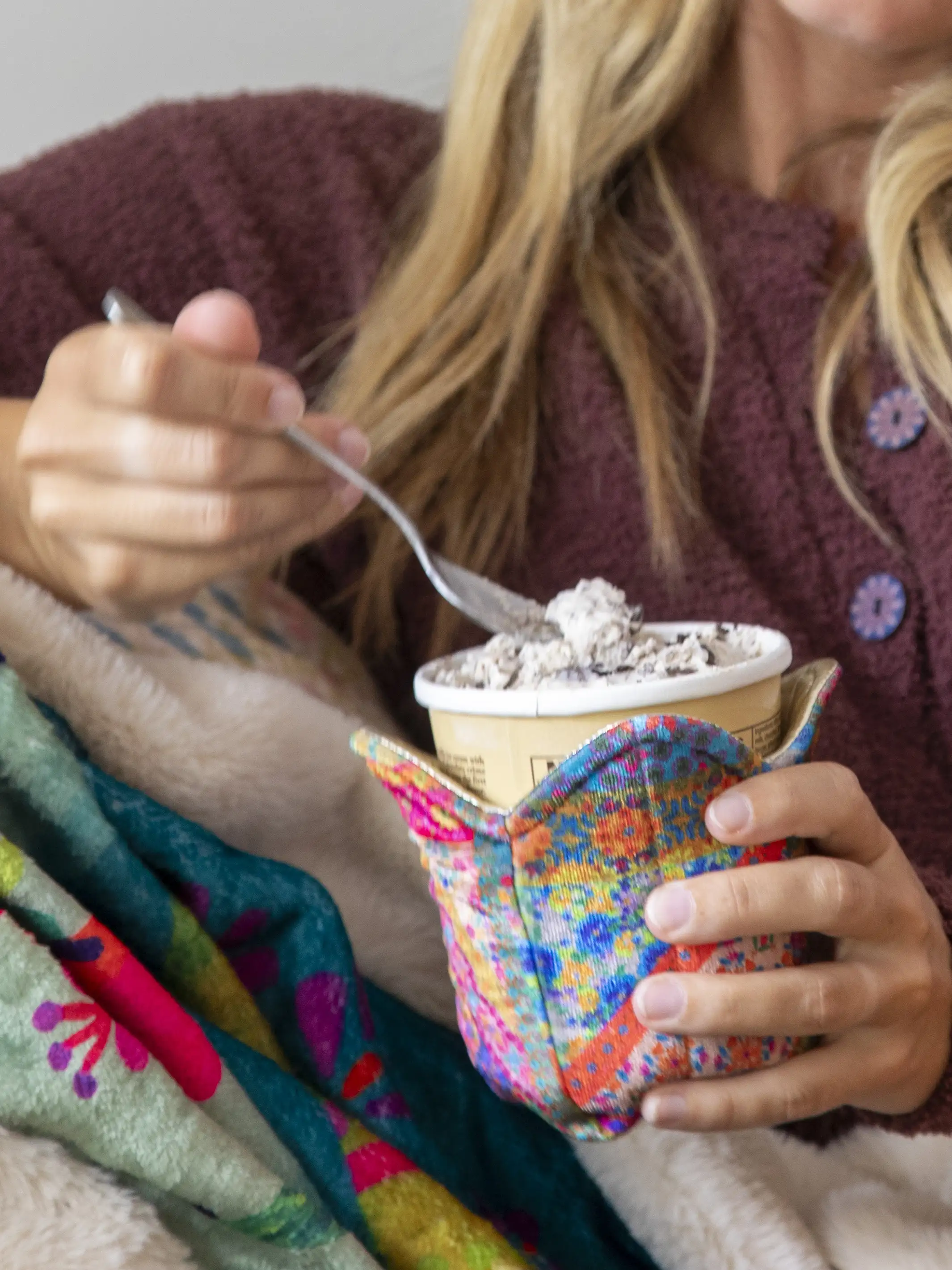 Ice Cream Cozy - Pink Folk Flower Patchwork - Image 2