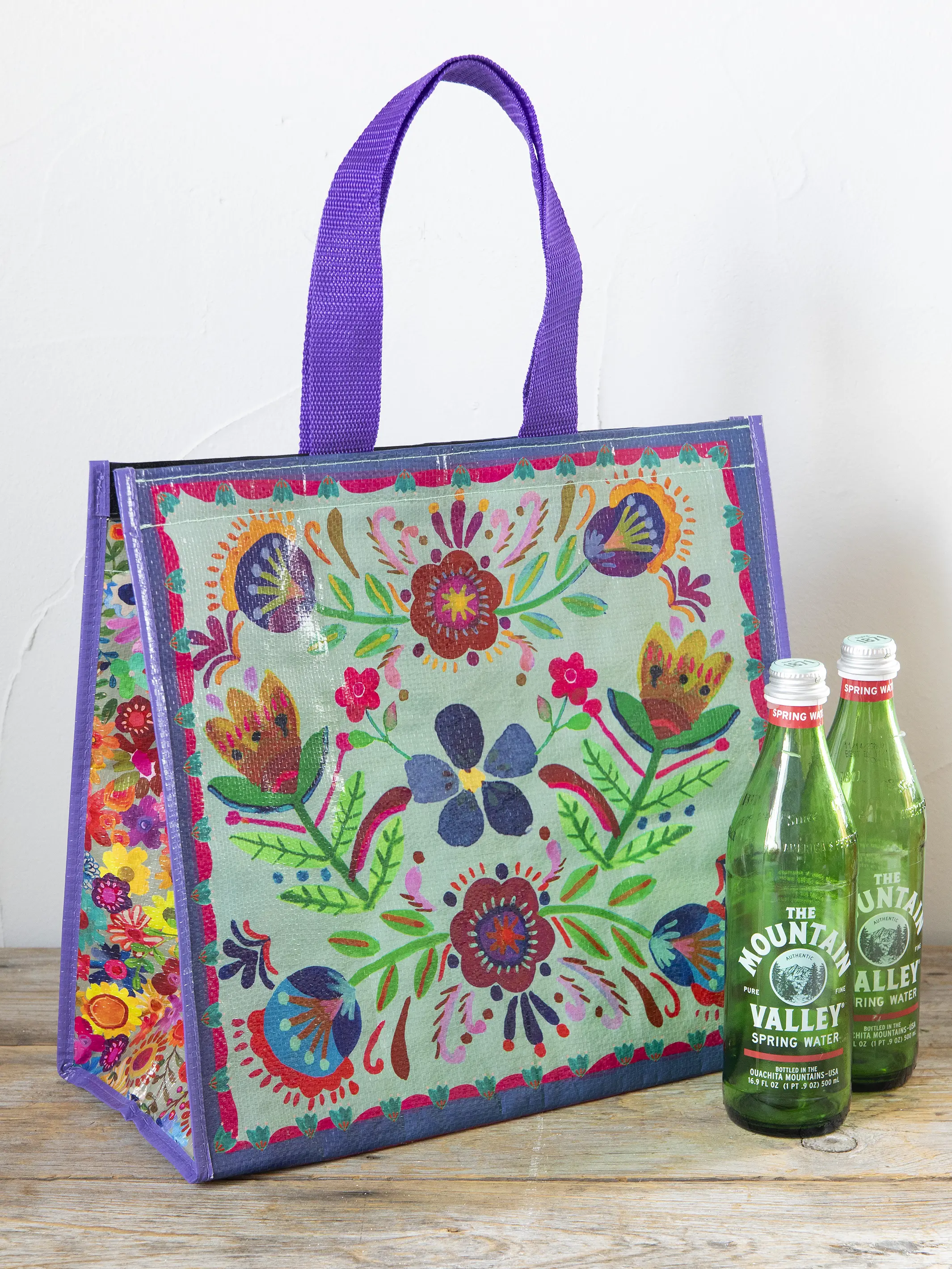 Insulated Cooler Tote - Dusty Blue Folk Flower - Image 3