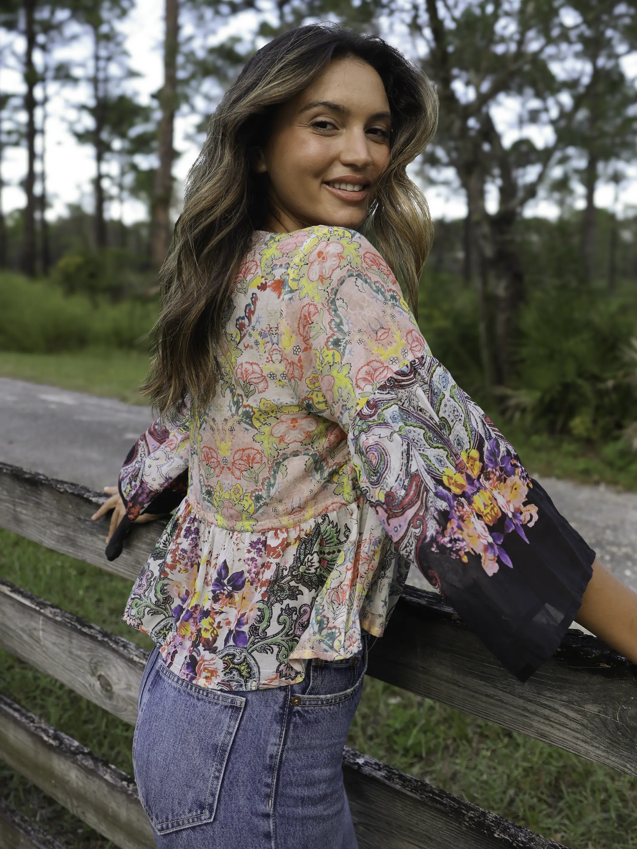 Isabella Cotton Top - Black Multicolored Paisley - Image 2
