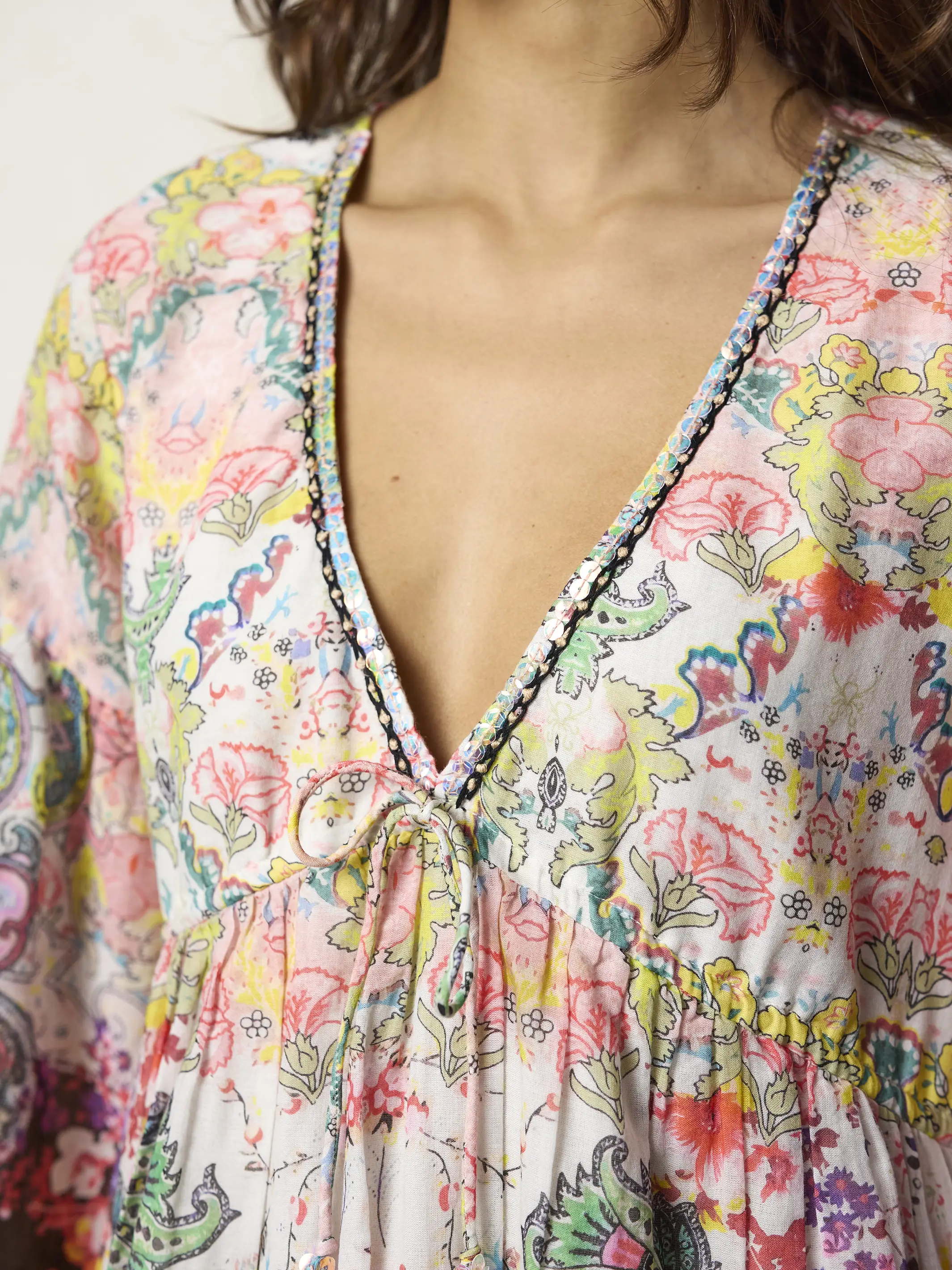 Isabella Mini Dress - Black Multicolored Paisley - Image 2