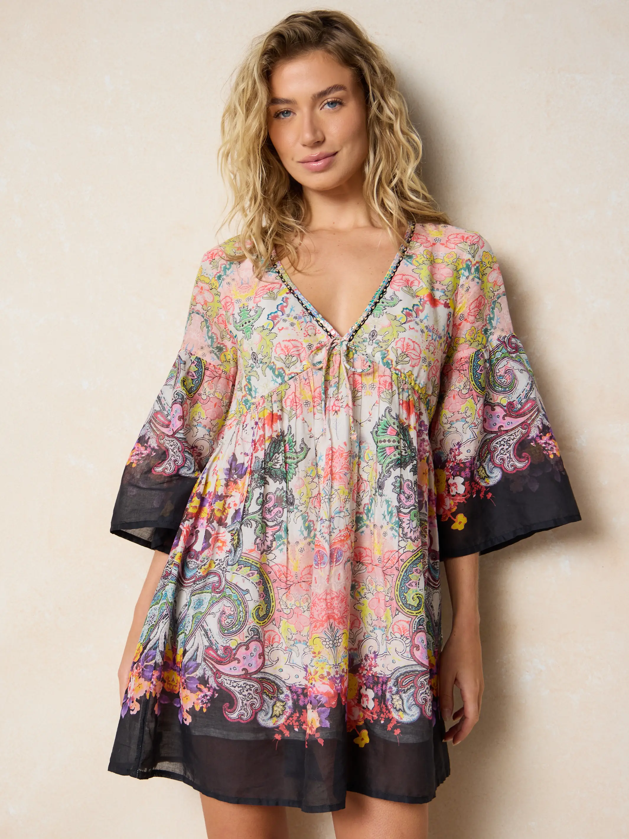 Isabella Mini Dress - Black Multicolored Paisley - Image 5