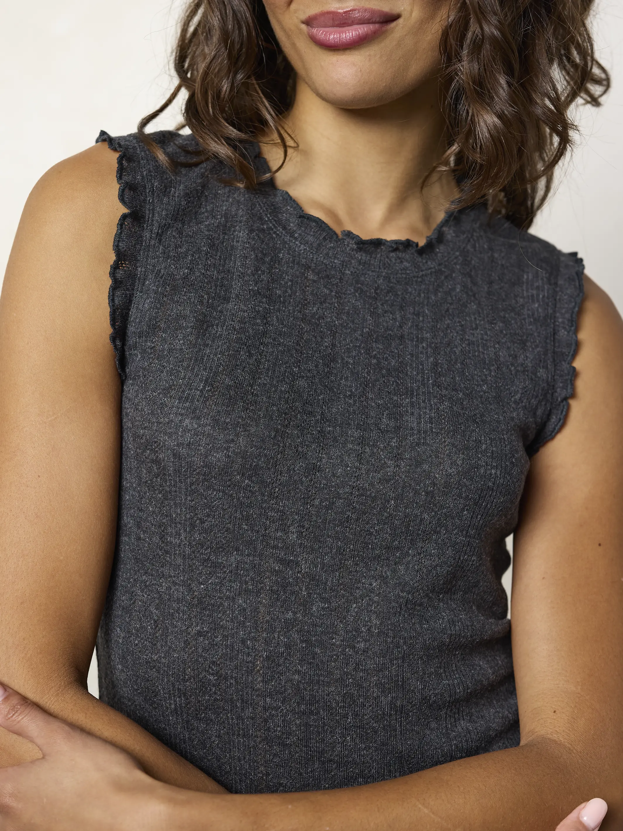 Janie Pointelle Tank - Charcoal - Image 4