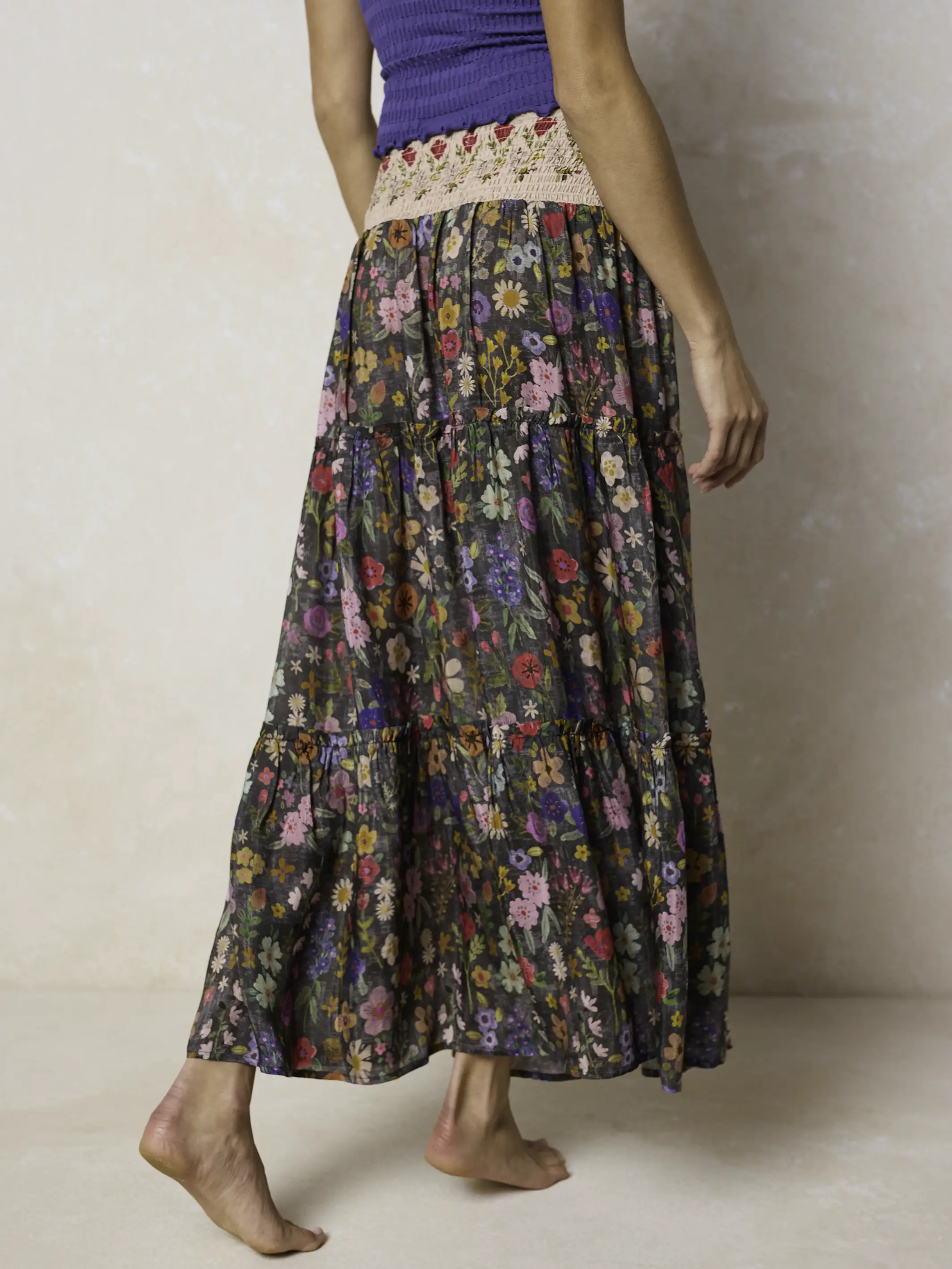 Karlie Embroidered Tiered Maxi Skirt - Flung Floral Wildflowers - Image 4