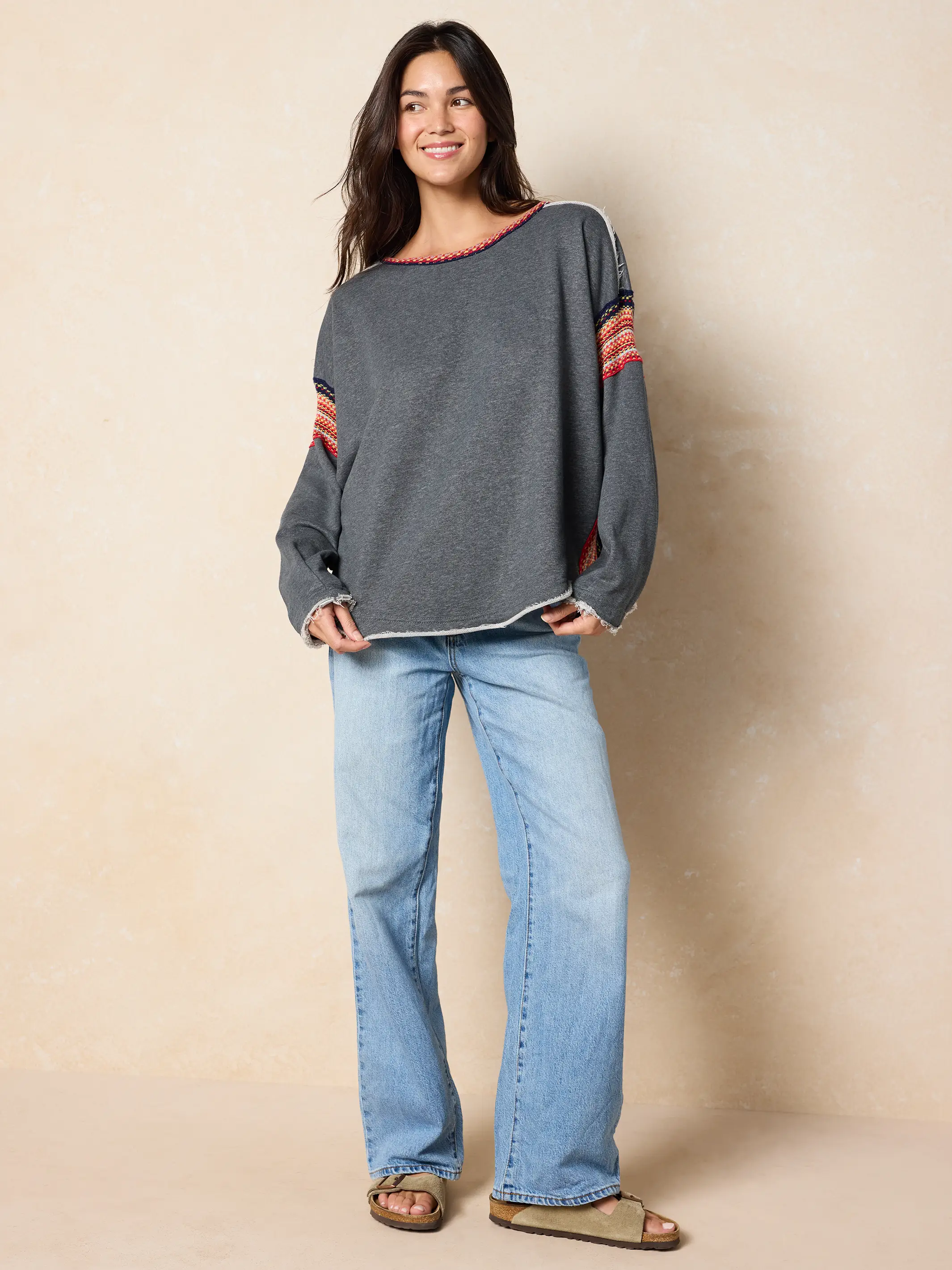 Knit Trim Sweatshirt - Charcoal - Image 5
