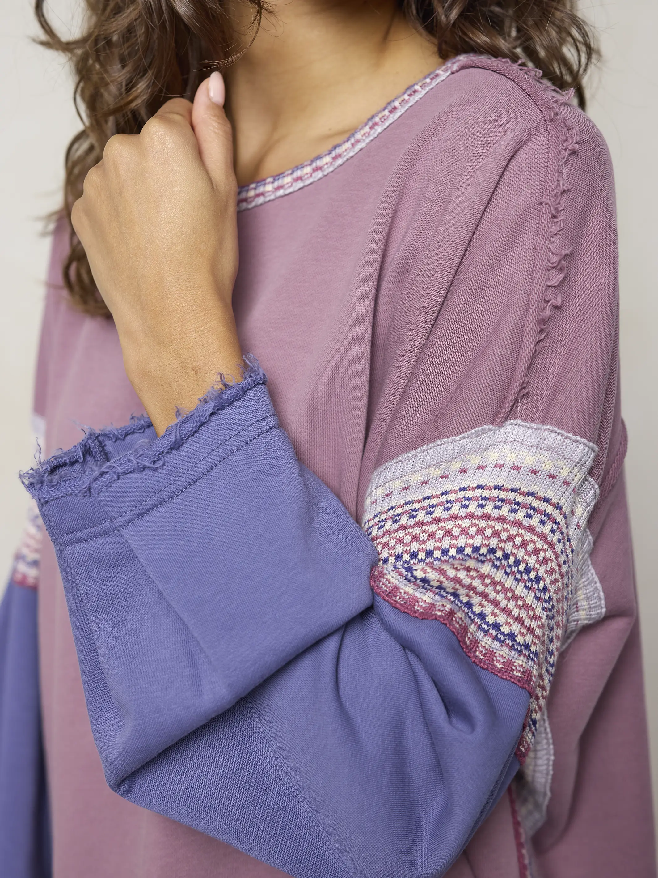 Knit Trim Sweatshirt - Lavender - Image 3