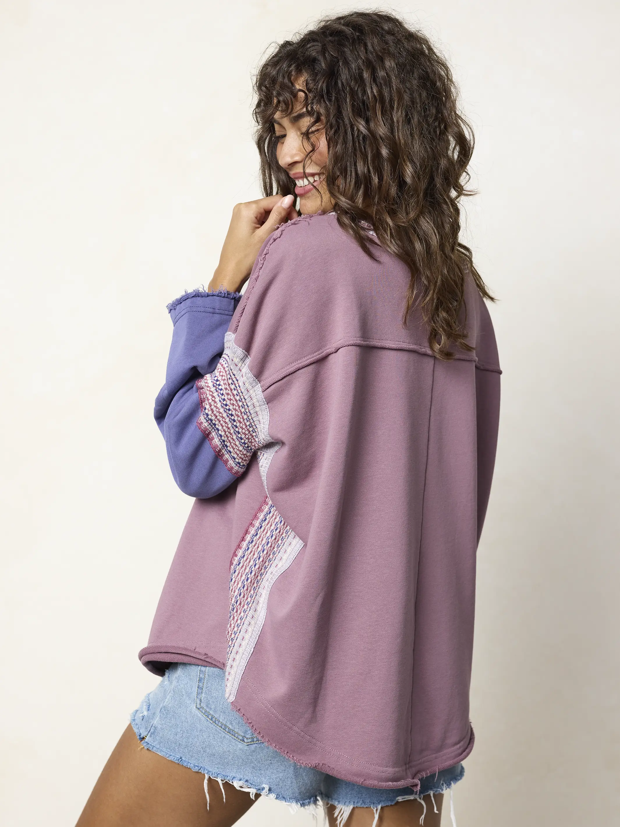 Knit Trim Sweatshirt - Lavender - Image 4