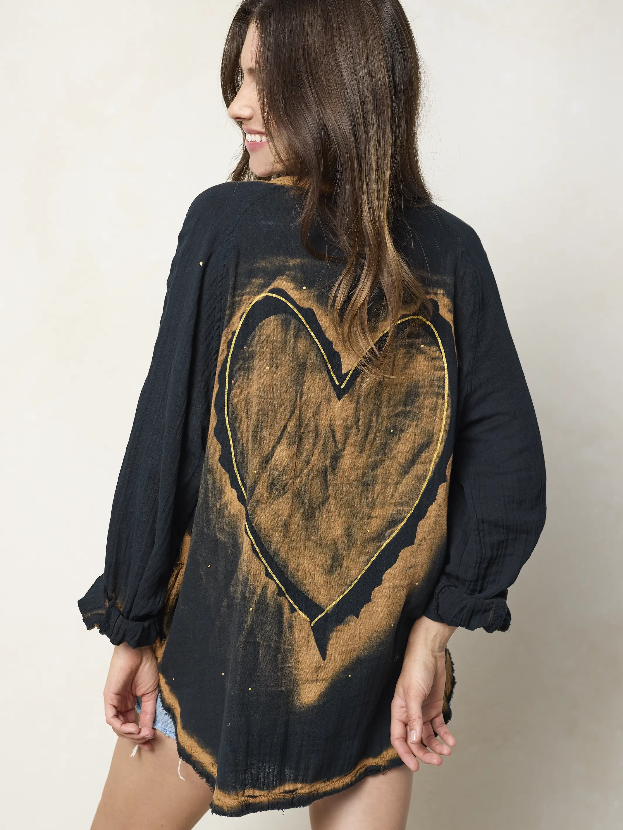 Laid Back Cotton Button Down Top - Black Heart - Image 2