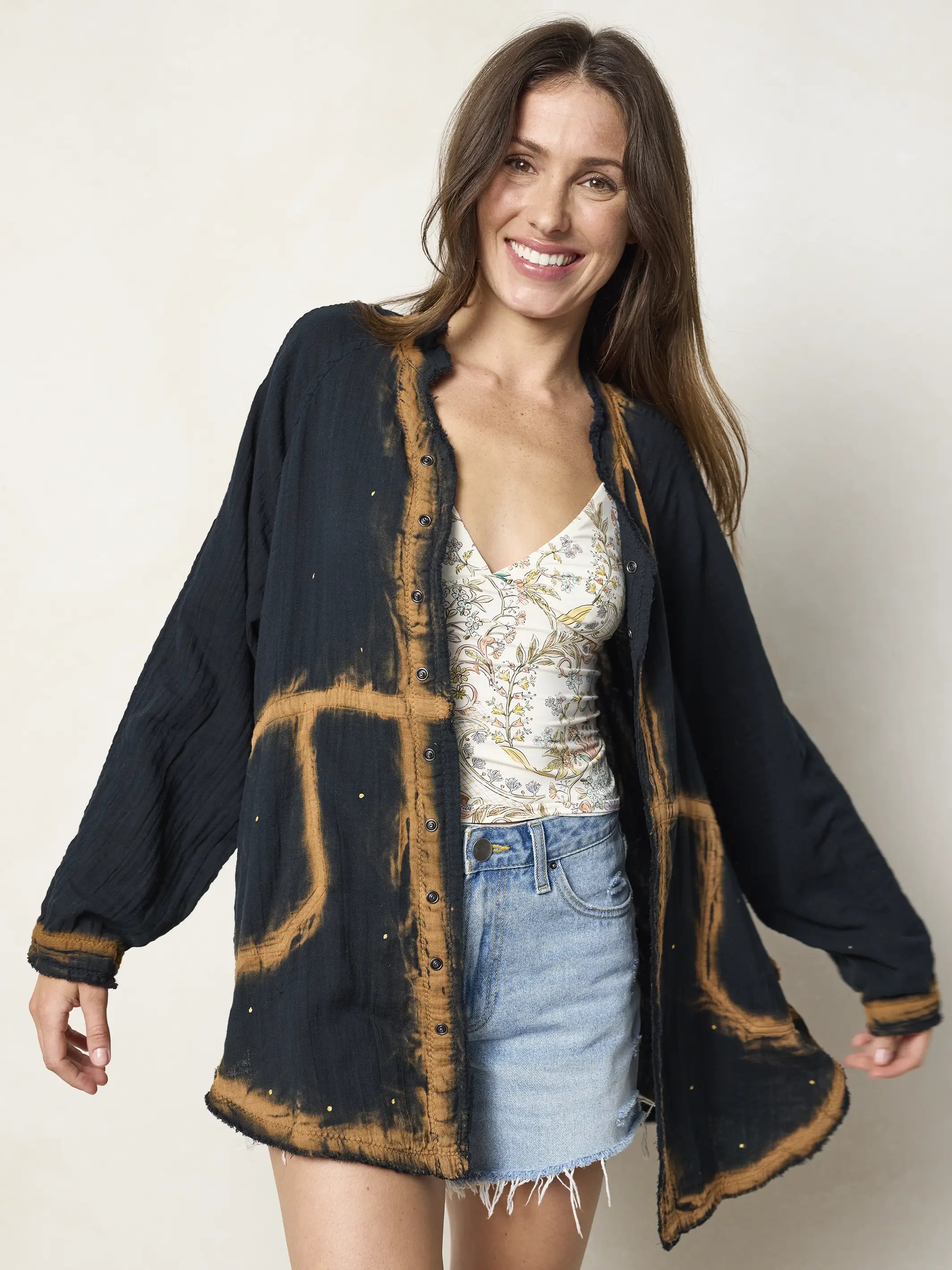 Laid Back Cotton Button Down Top - Black Heart - Image 3