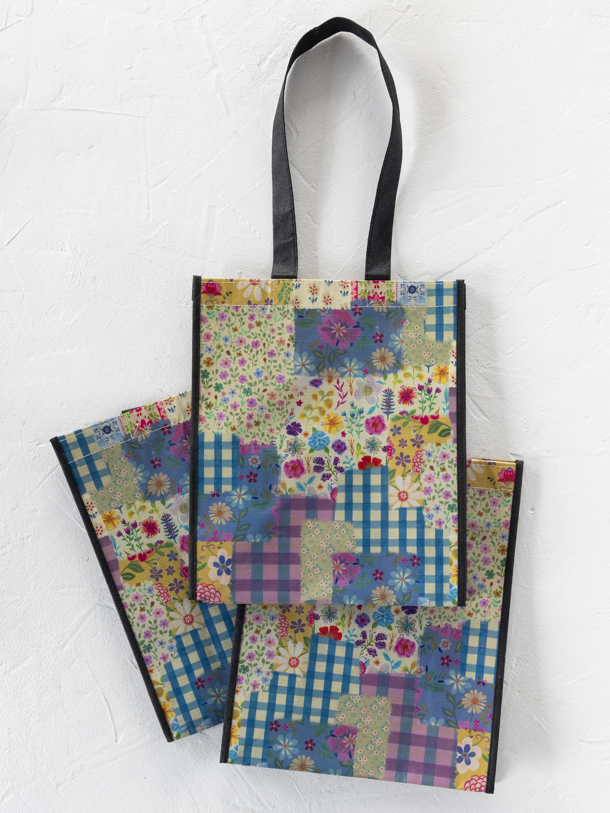 Large Happy Bag, Set of 3 - Gingham Floral Patchwork - Image 2
