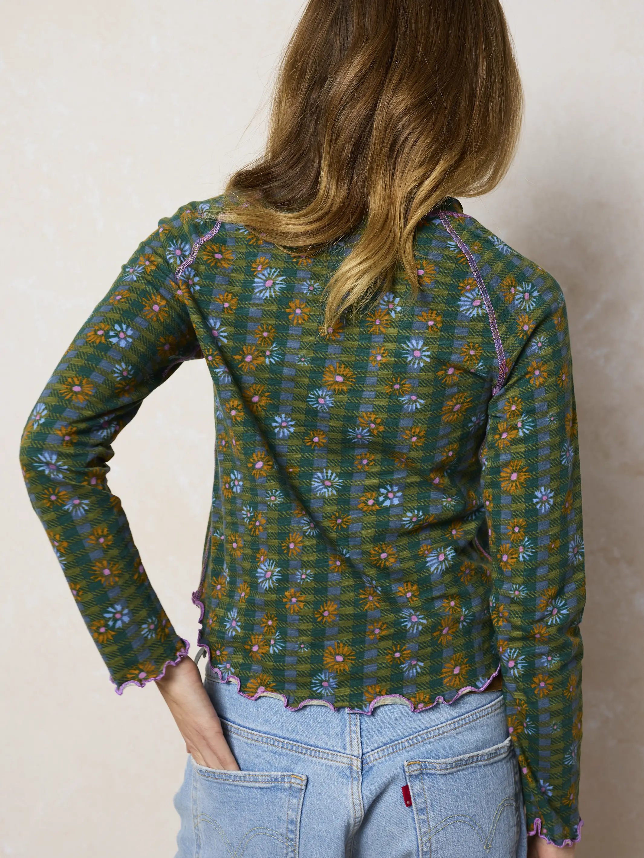 Lily Cotton Long Sleeve Tee Shirt - Hudson Valley Plaid Pine - Image 4