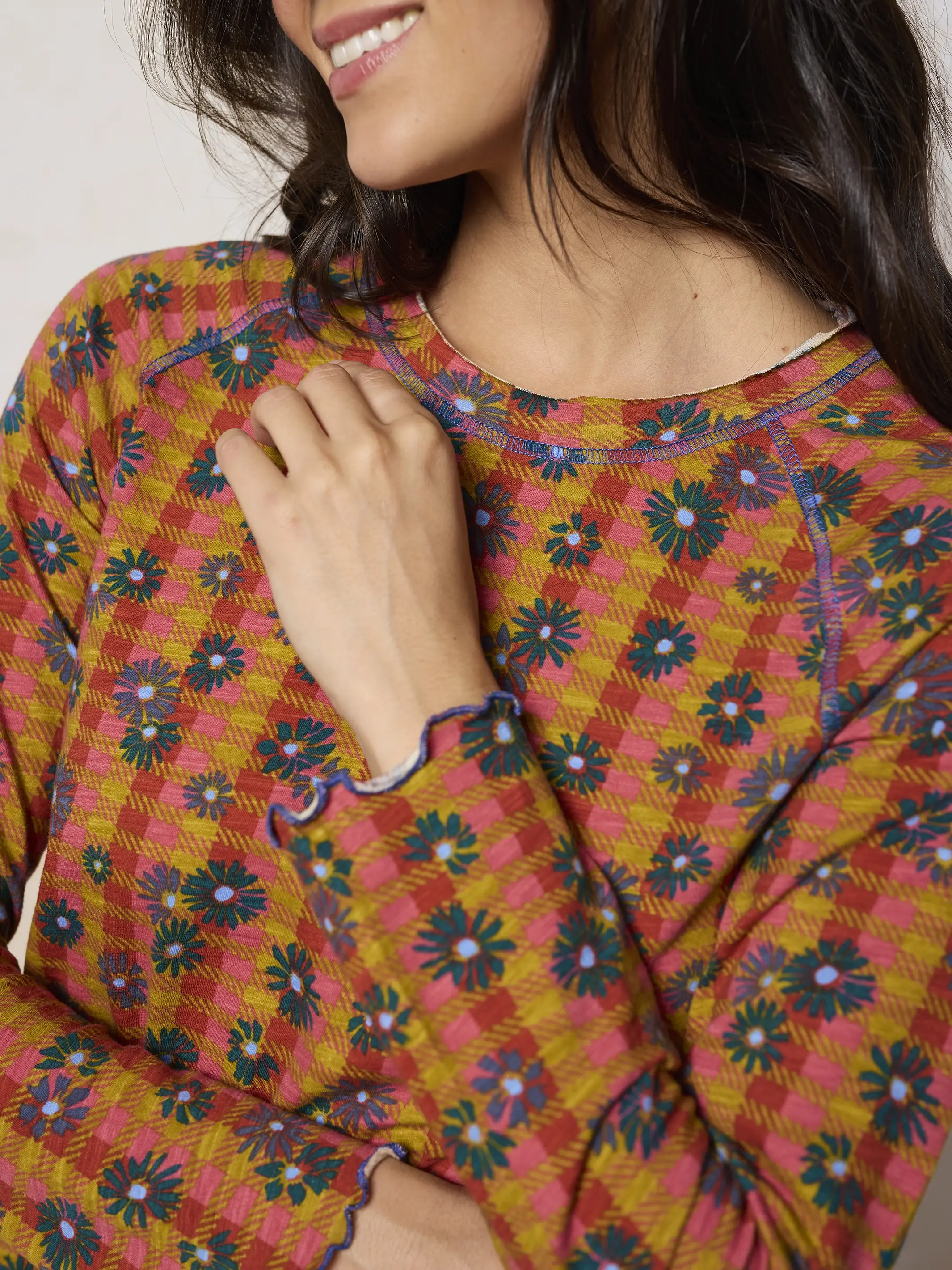 Lily Cotton Long Sleeve Tee Shirt - Hudson Valley Plaid Rust - Image 4
